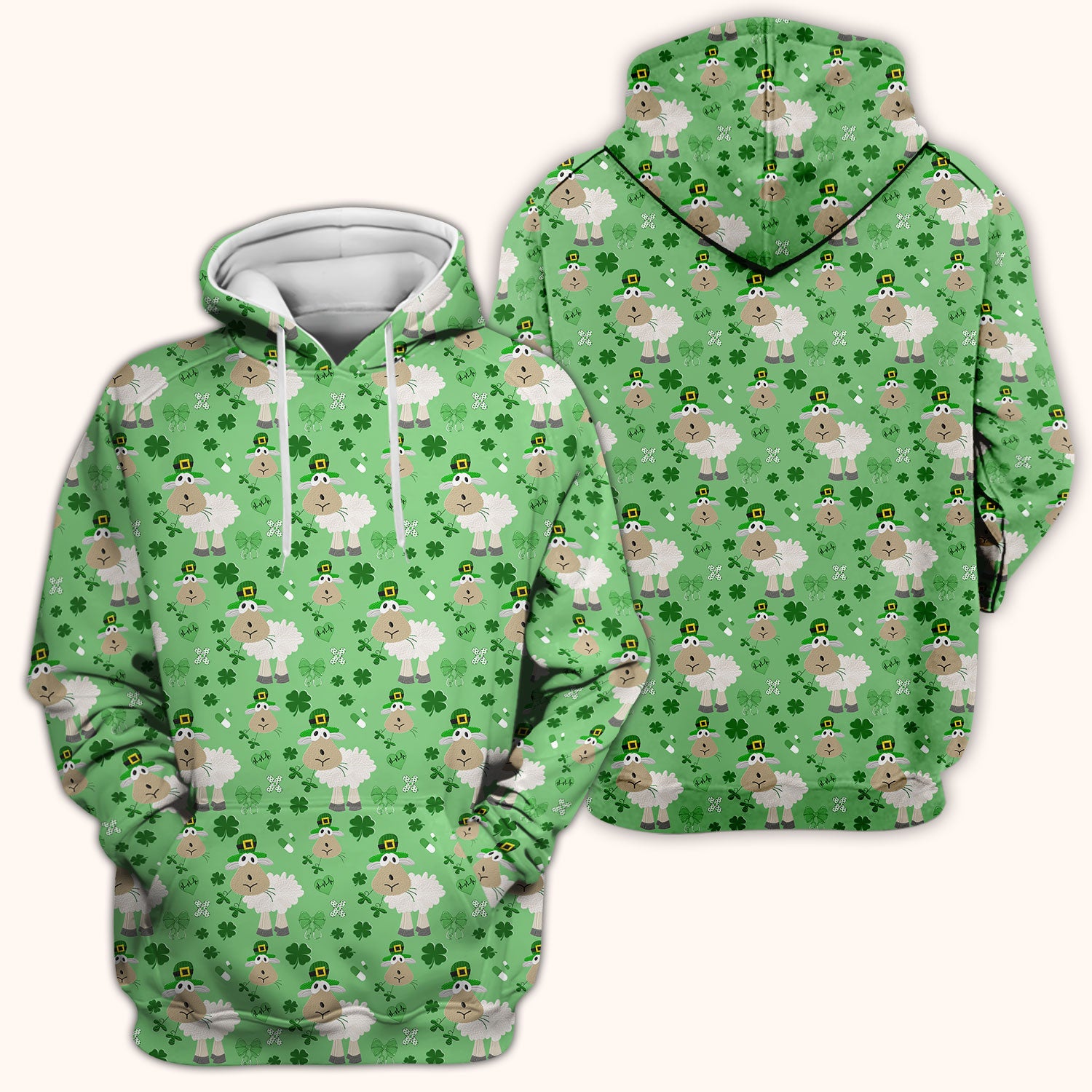 Nurse St. Patrick Scrubs Top, Cute Sheep Shamrock Pattern Nurse Shirt, Breathable Fabrics Nursing Uniform