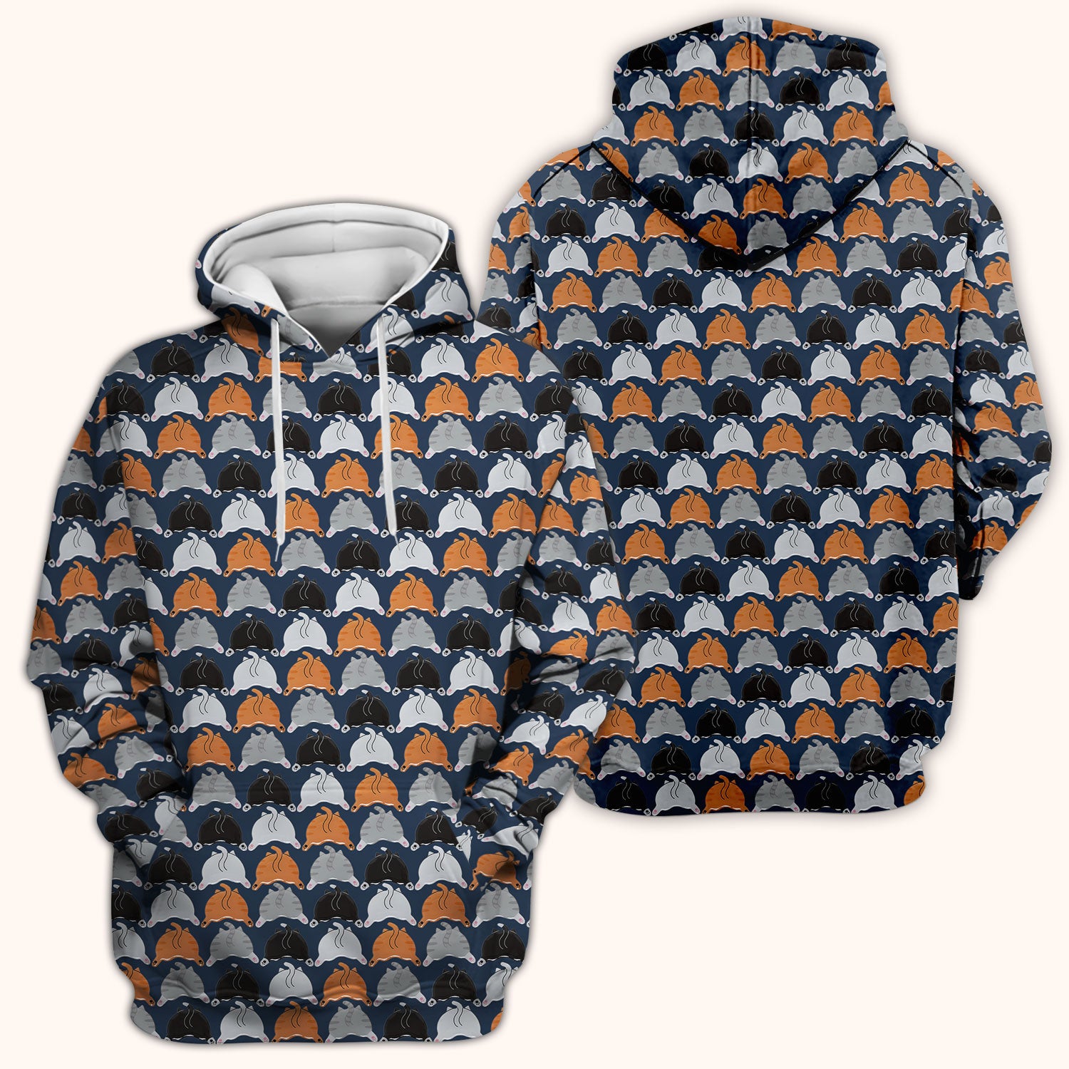 Playful Multicolor Cat Print Scrub Top, Breathable Fabrics Nursing Uniform