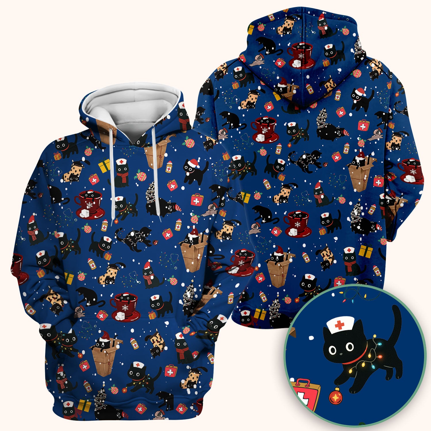 Funny Cat Scrub for Women - Christmas Black Cats Comfortable Scrubs for Nurses - Breathable Fabrics Nursing Uniform