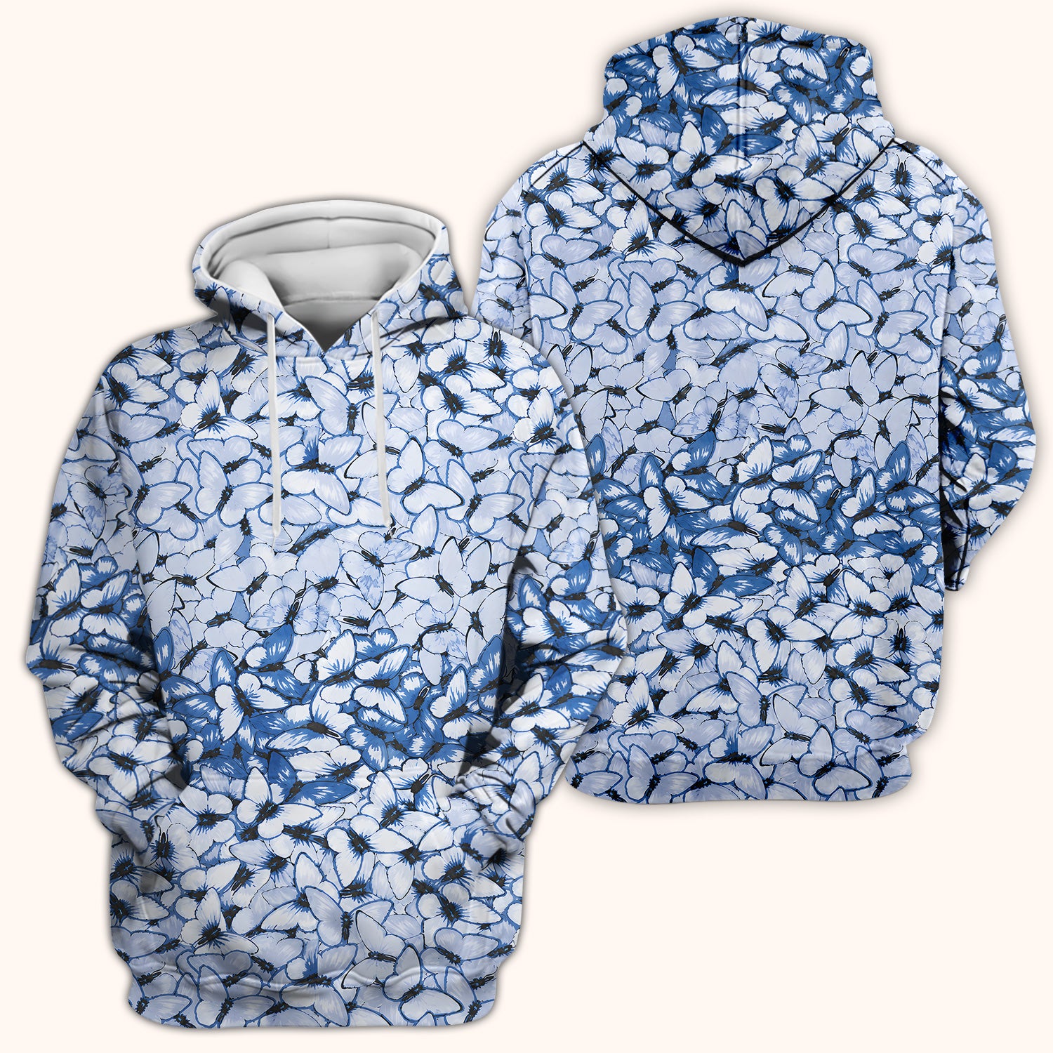 Blue Butterfly Nurse Scrub Top for RN, CNA, Healthcare Workers, Garden Floral Uniform