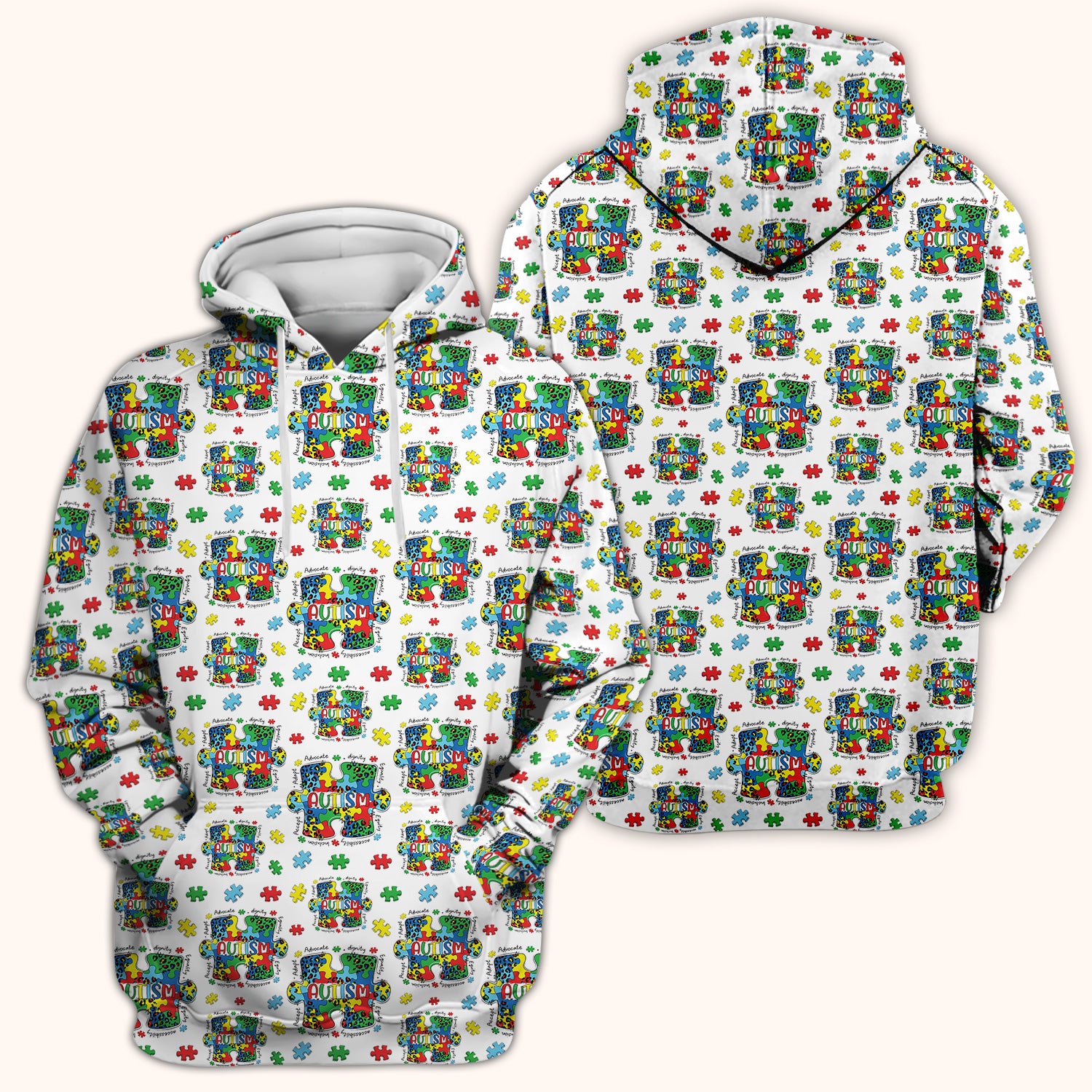 Autism Awareness Puzzle Pattern Scrub Top, Breathable Fabrics Nursing Uniform