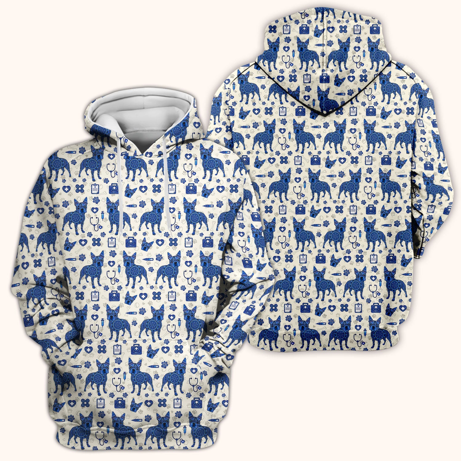 Blue Heeler Australian Cattle Dog Scrub Top, Australia Dot Art Pattern Shirt, Breathable Fabrics Nursing Uniform