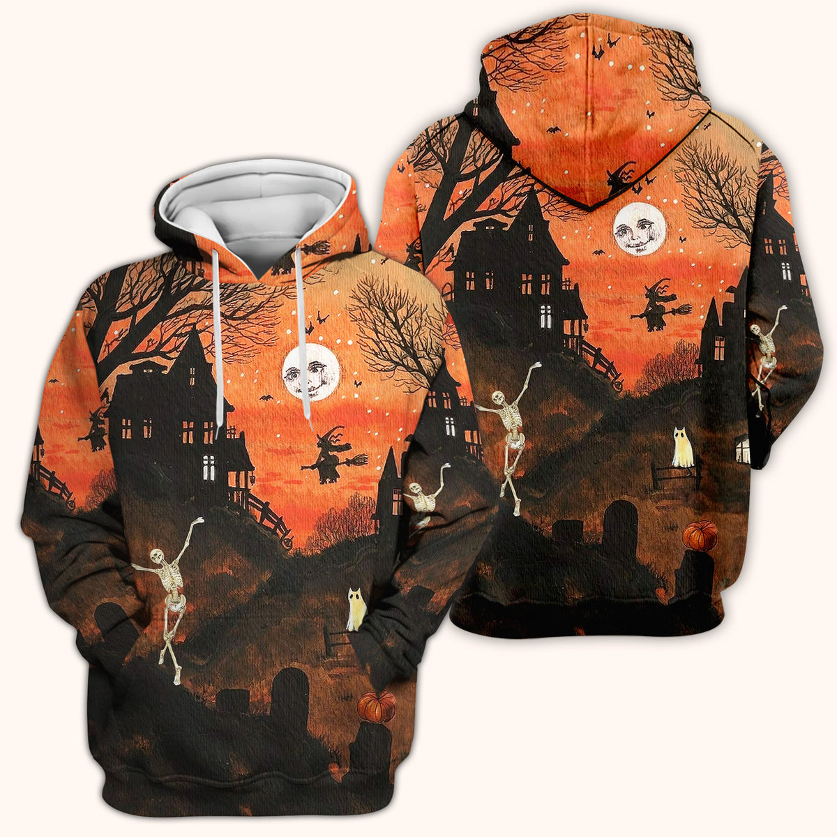 Halloween Haunted House Pattern Scrub Top, Comfortable Scrubs for Nurses