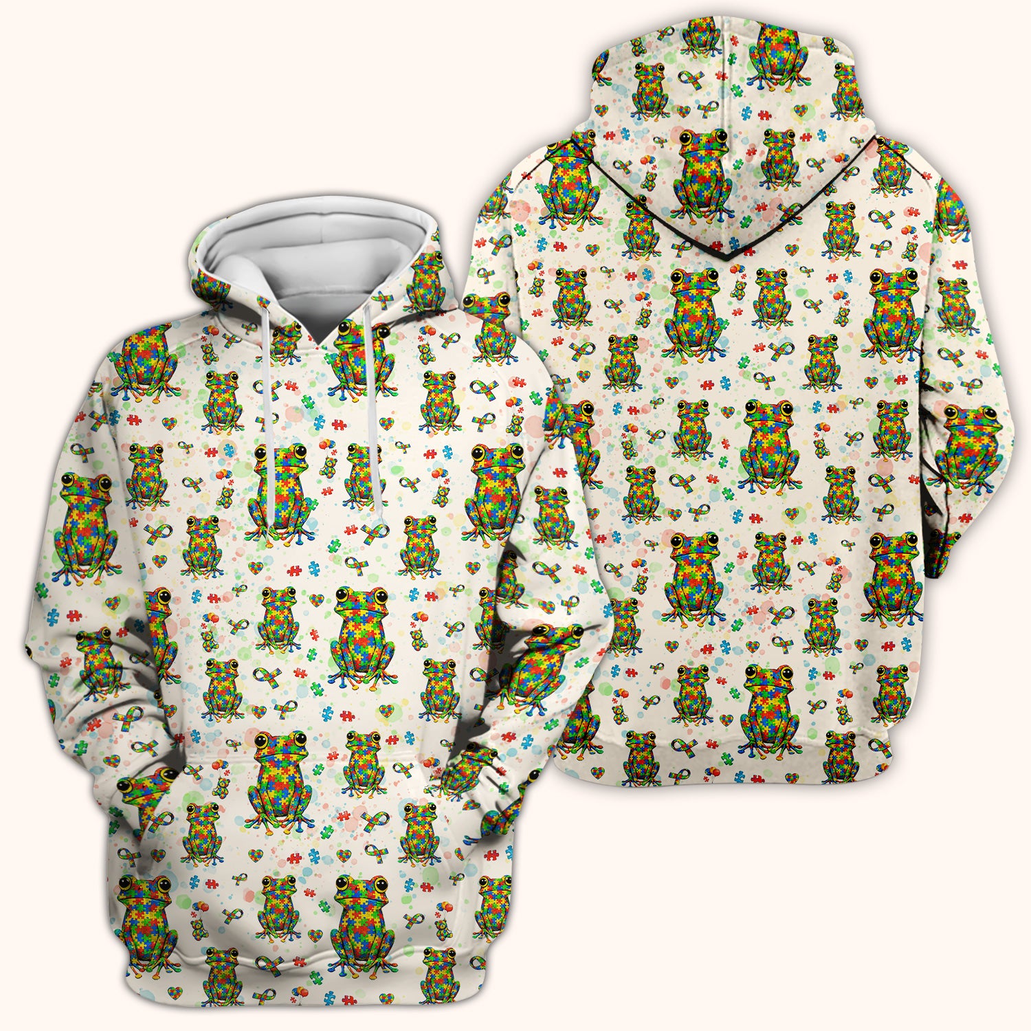 Colorful Autism Puzzle Frog Pattern Scrubs Top, Comfortable Scrubs for Nurses