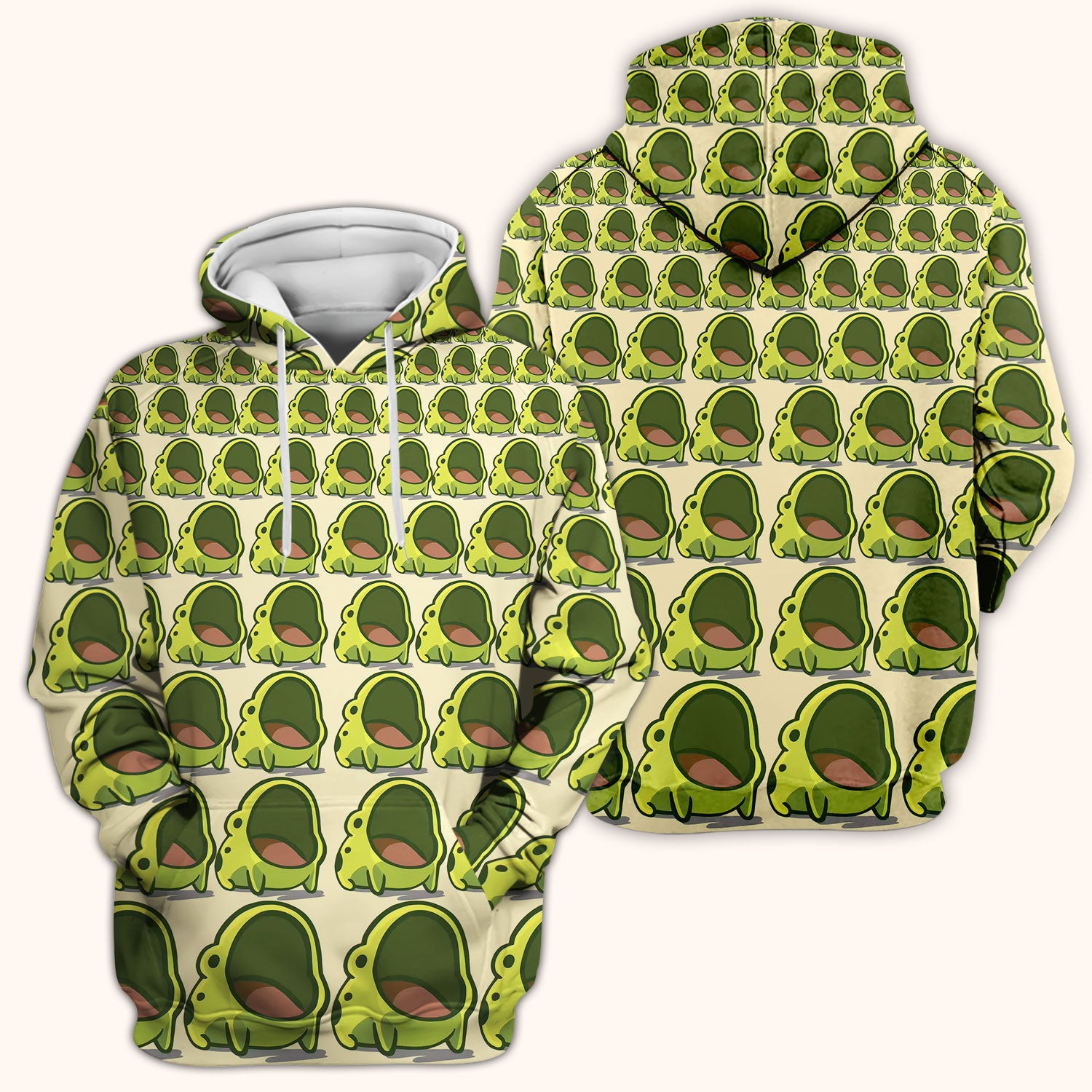 Cute Green Frog Cartoon Pattern Scrub Top, Breathable Fabrics Nursing Uniform