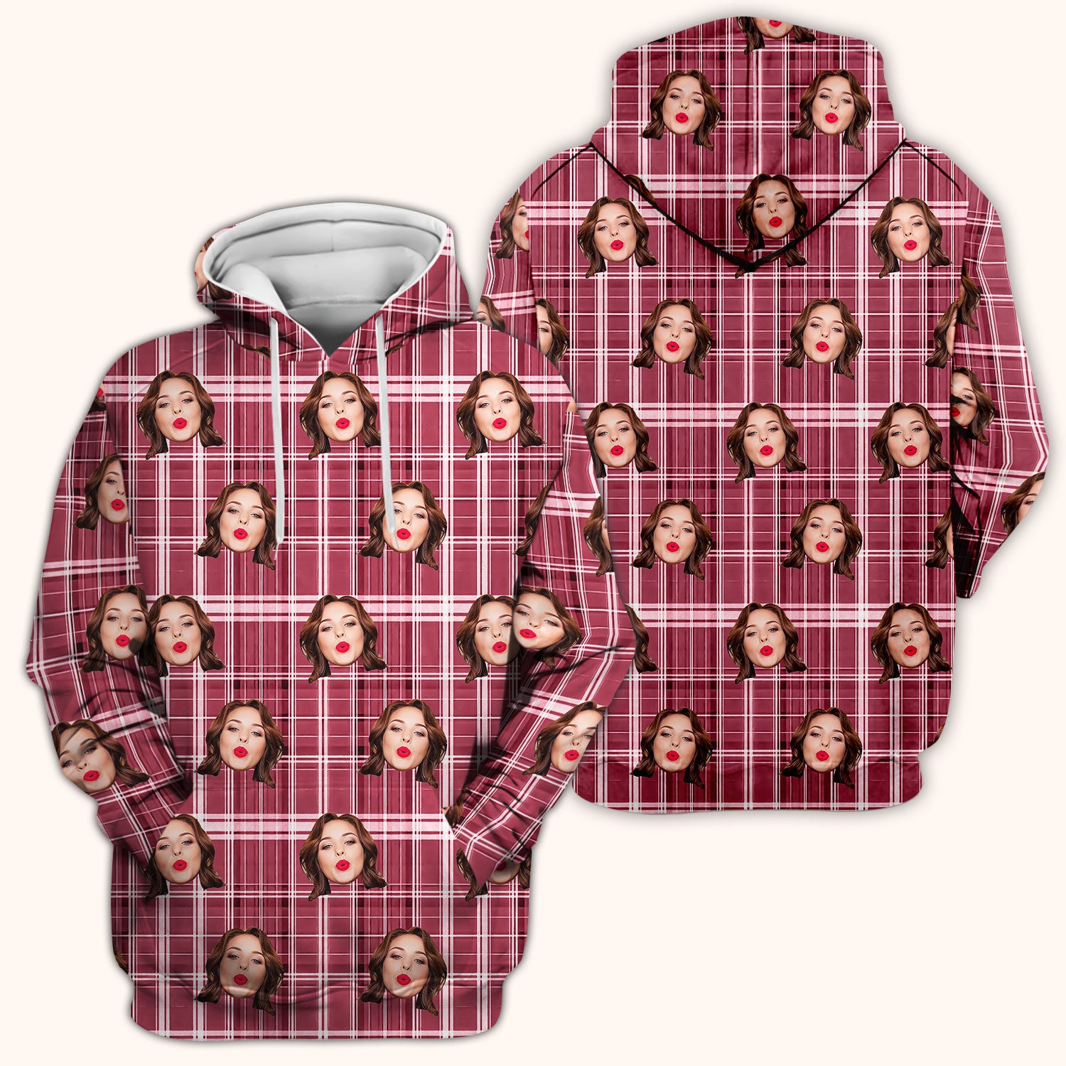 Personalized Funny Face Plaid Scrub Top, Custom Photo Pattern Medical Shirt, Breathable Fabrics Nursing Uniform