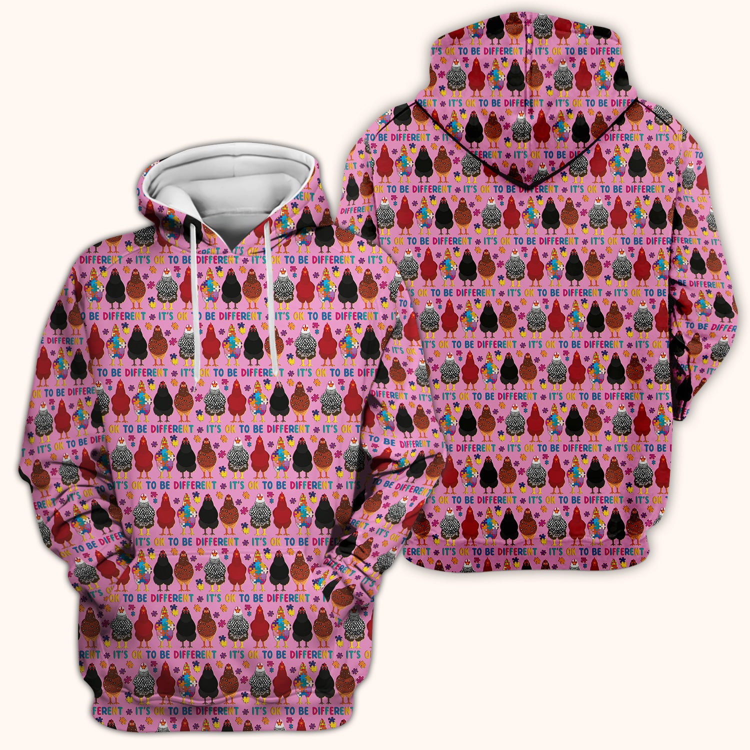 Autism Chicken It’s OK to Be Different Print Scrub Top, Comfortable Scrubs for Nurses