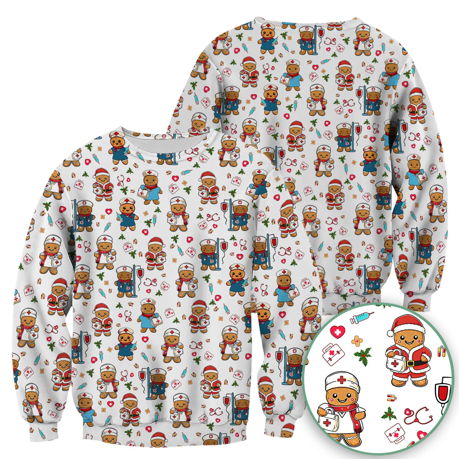 Elf Gingerbread Man Nurse Scrub Top - Santa’s Favorite Nurse Holiday Medical Uniform RN LPN CNA Gift