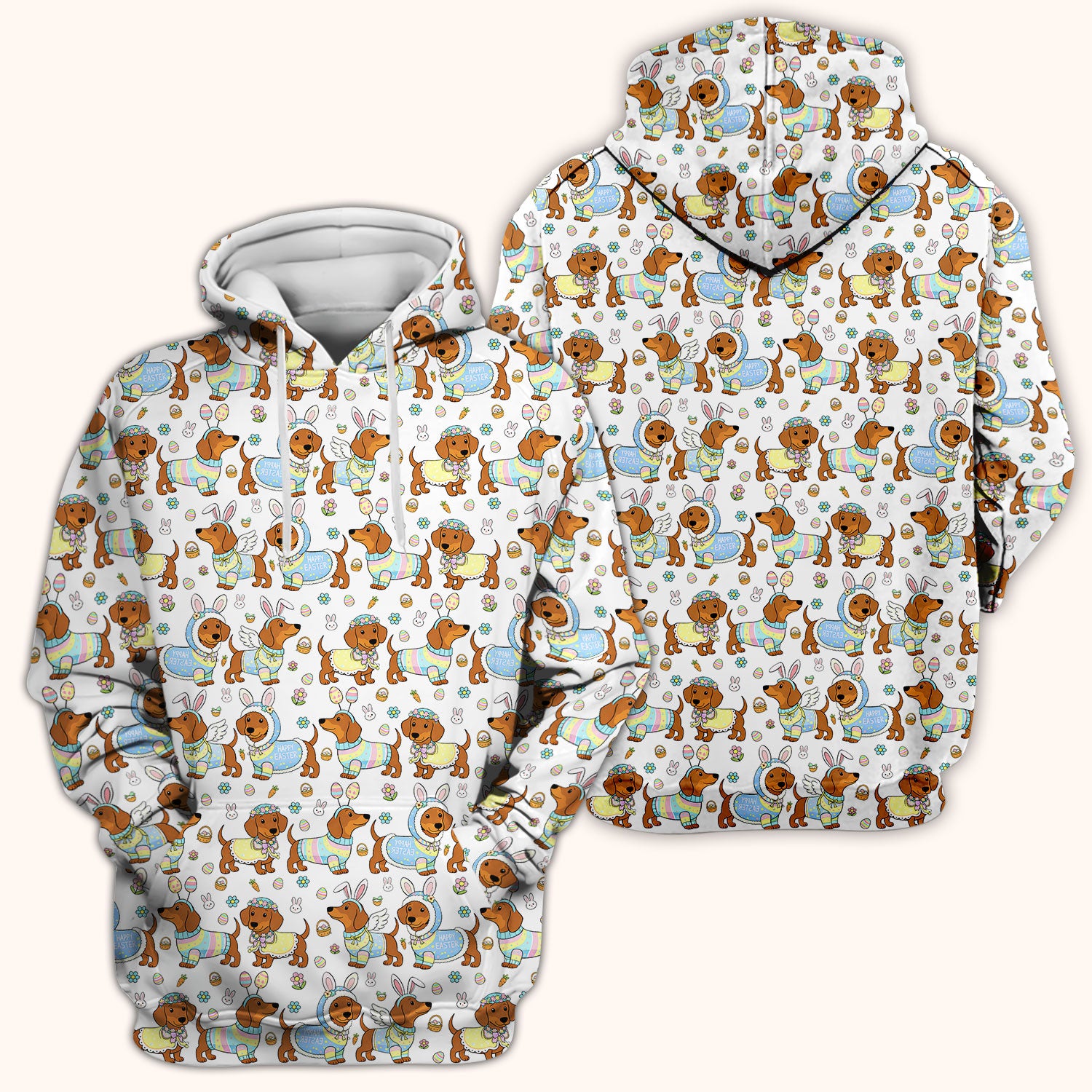 Easter Dachshund Bunny Print Scrub Top, Breathable Fabrics Nursing Uniform