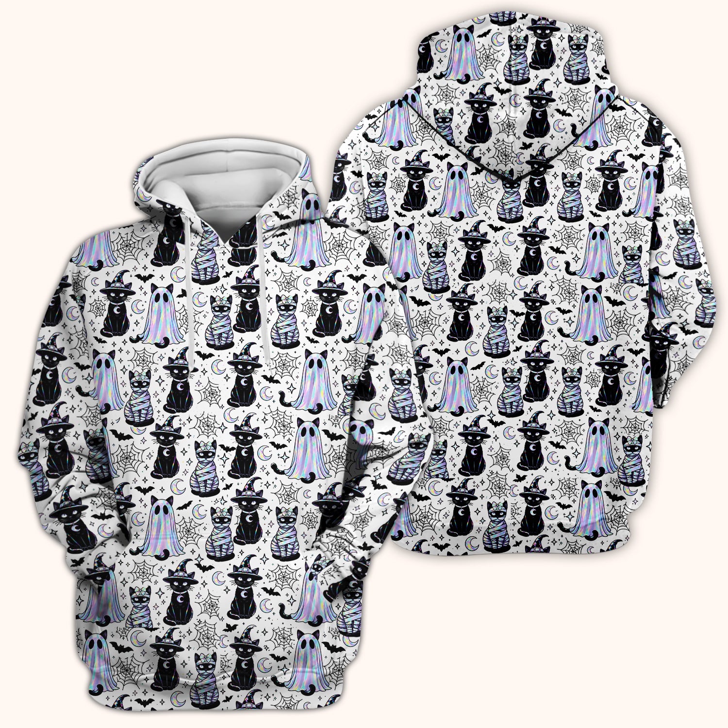 Ghost Witch Cat Pattern Scrub Top, Comfortable Scrubs for Nurses