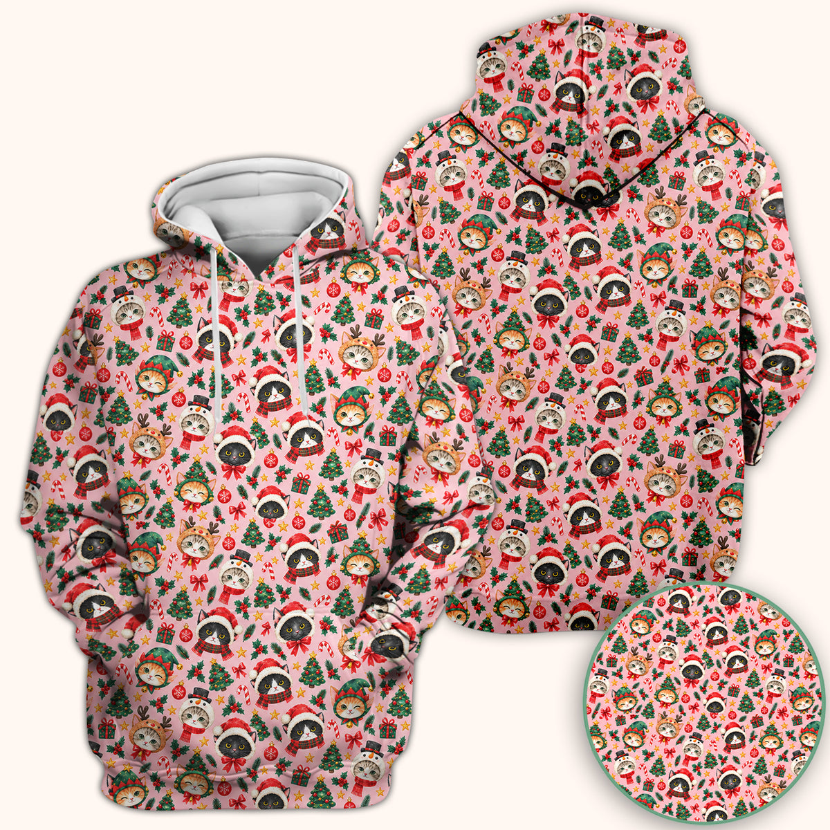 Christmas Cats And Trees Pattern Scrub Top, Comfortable Scrubs for Nurses