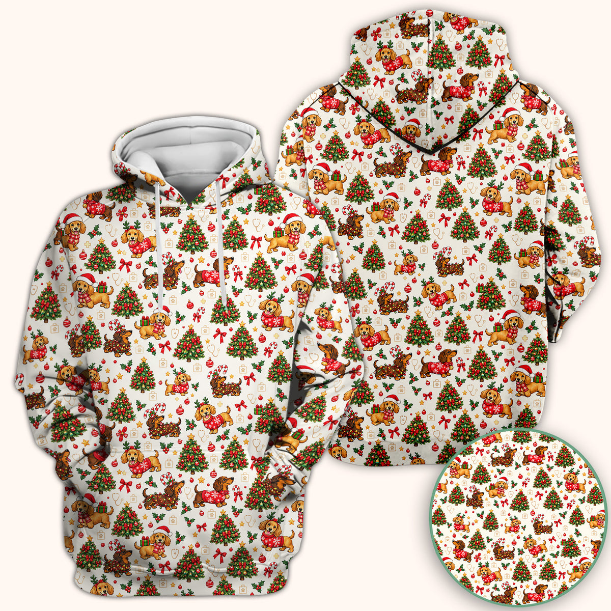 Cute Christmas Dachshund And Tree Pattern Scrub Top, Comfortable Scrubs for Nurses