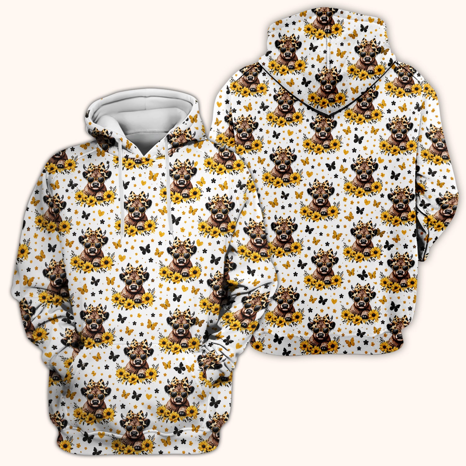 Sassy Highland Cow Sunflower Pattern Scrub Top, Comfortable Scrubs for Nurses
