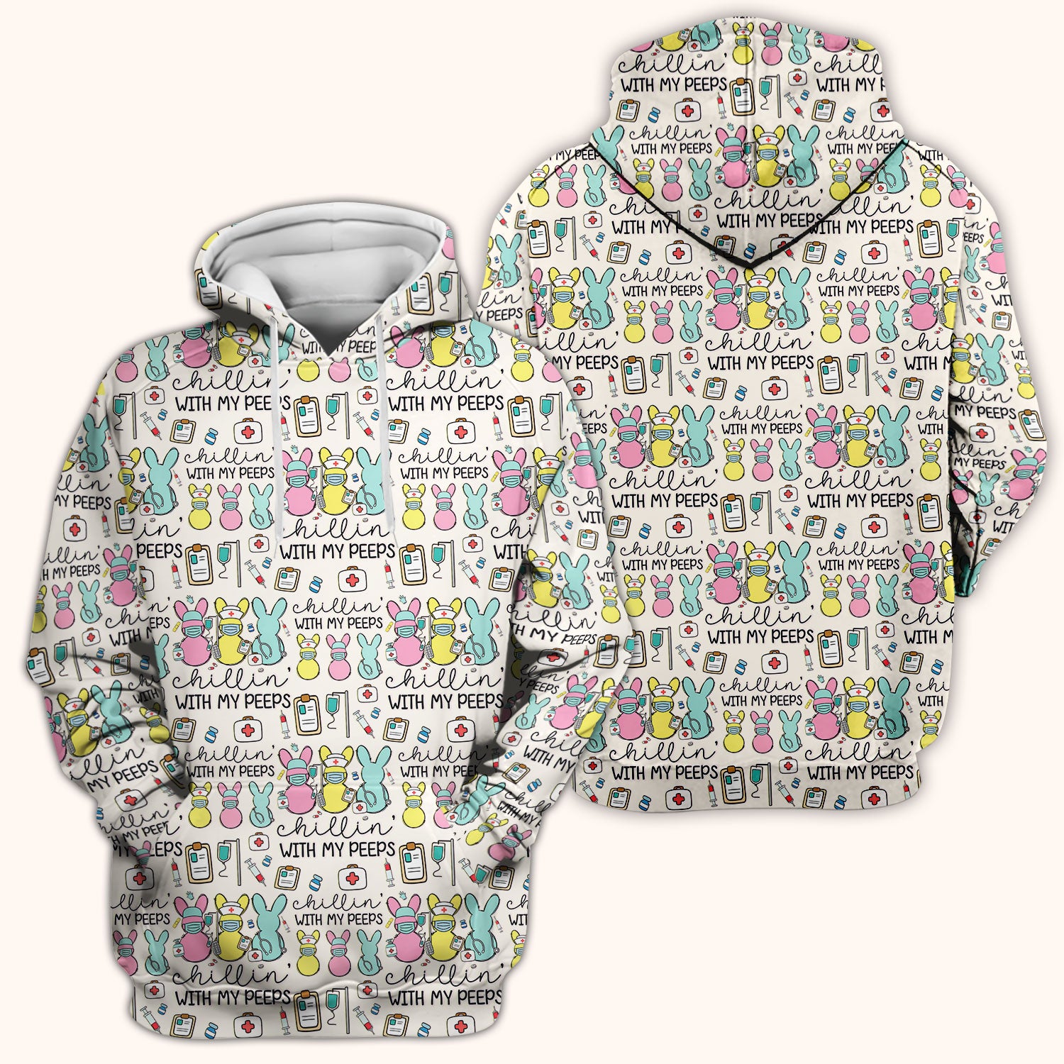Cute Bunny Nurse Chillin With My Peeps Scrub Top, Comfortable Scrubs for Nurses, Easter