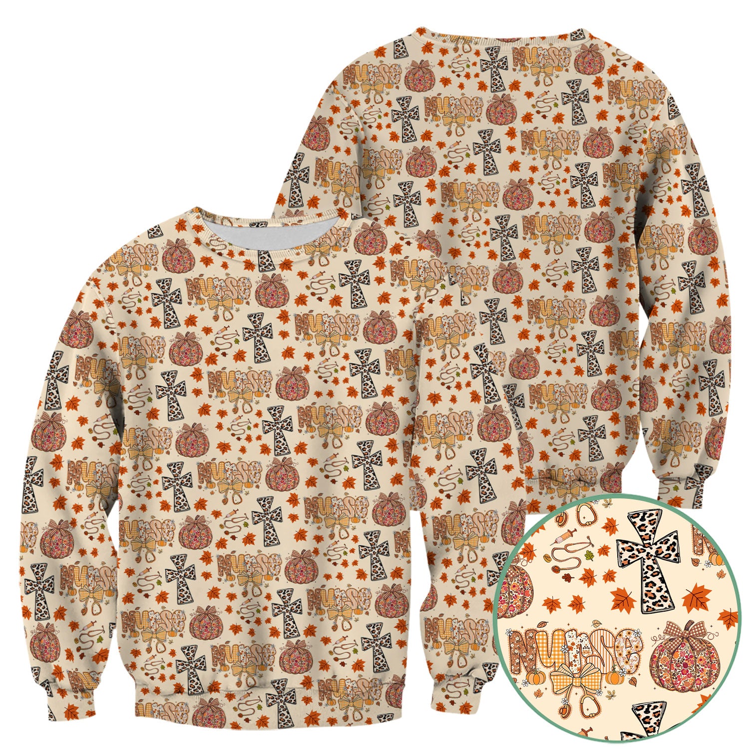 I Will Praise Him In Every Season - Boho Pumpkin Leopard Cross Fall Scrub Top for Nurse - Thanksgiving Med Uniform for Women
