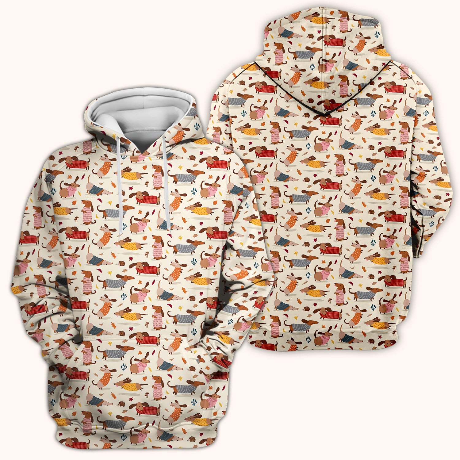 Cute Autumn Dachshund Print Scrub Top, Comfortable Scrubs for Nurses