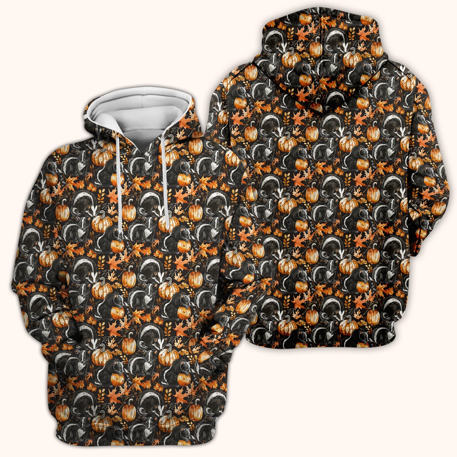 Skunk Pumpkin with Autumn Leaves Pattern Scrub Top, Comfortable Scrubs for Nurses