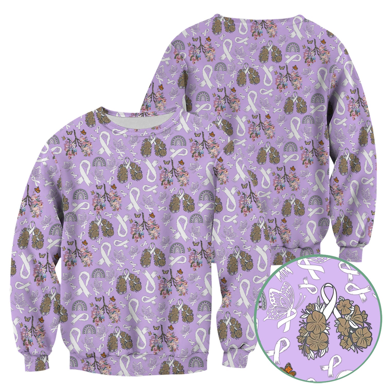 Lung Cancer Awareness Scrub Top for Women - White Ribbon Butterfly Floral Medical Uniform - Comfortable Scrubs for Nurses