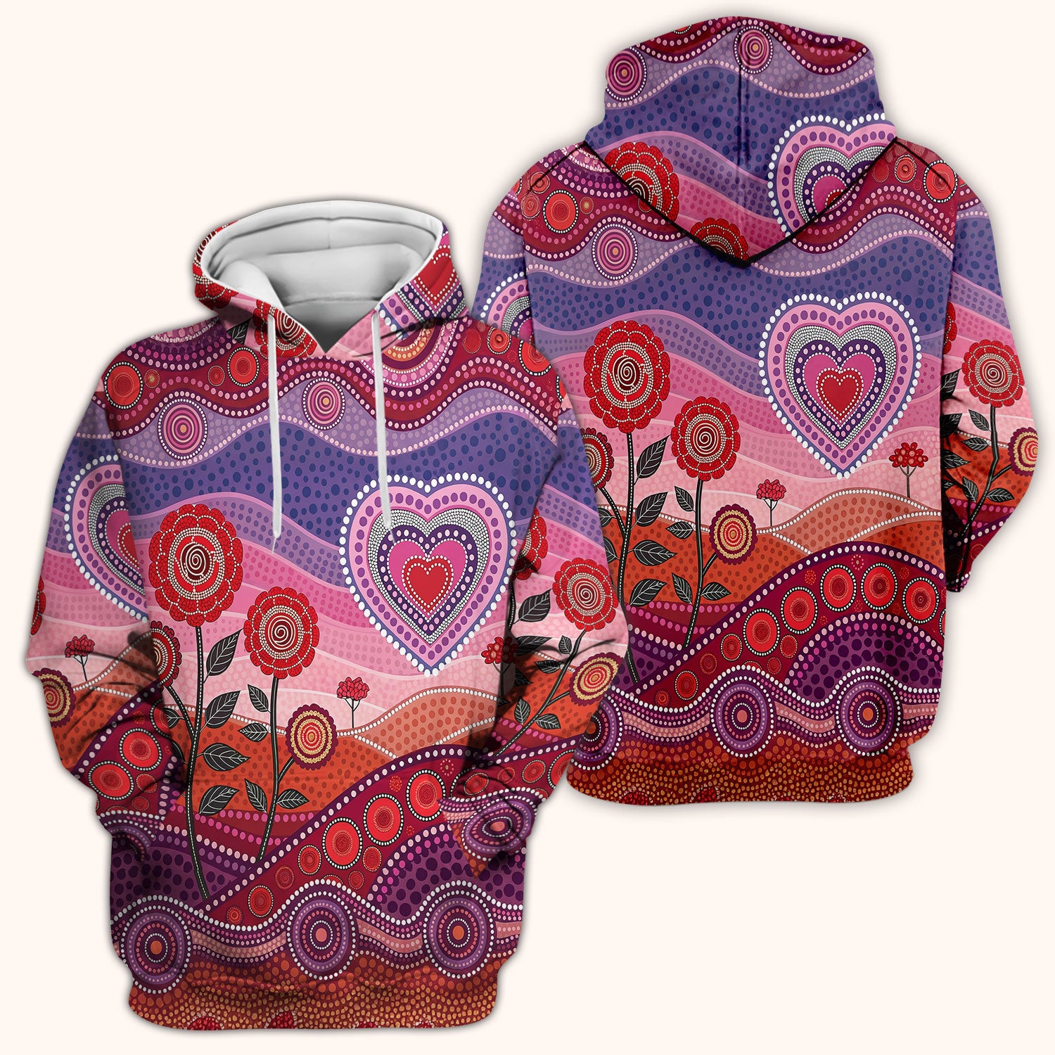 Boho Dot Art Valentine Scrub Top, Artistic Heart Pattern Nurse Shirt, Comfortable Scrubs For Nursing