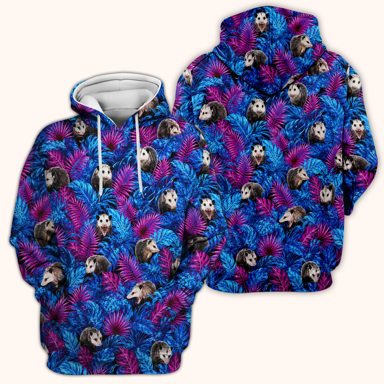 Cute Opossum Tropical Print Scrub Top, Comfortable Scrubs for Nurses