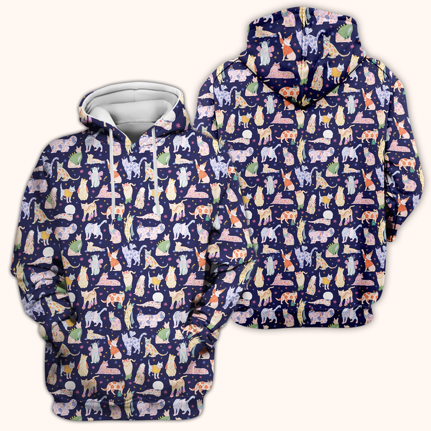 Cute Colorful Cats Pattern Scrub Top, Comfortable Scrubs for Nurses