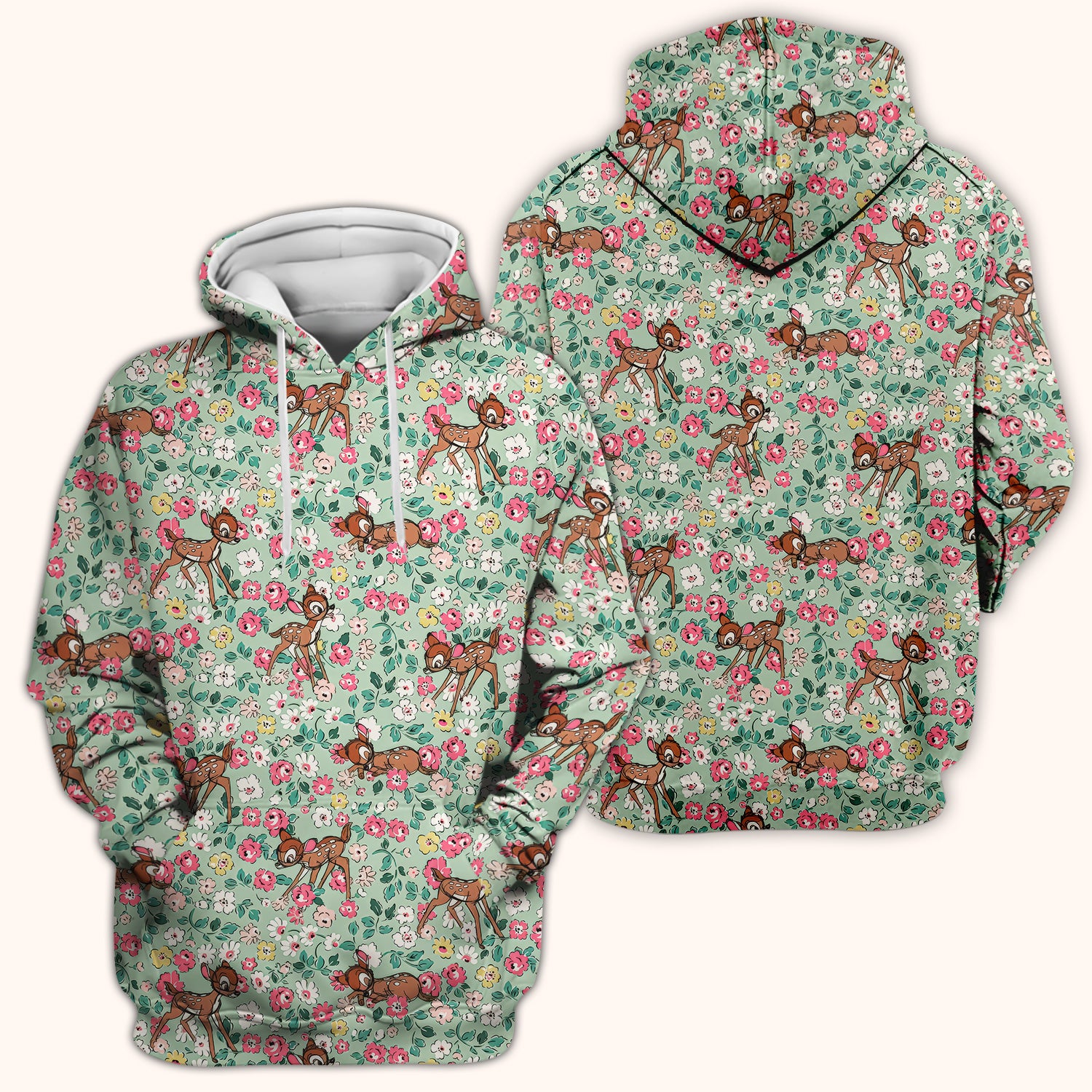 Cute Baby Deer Floral Pattern Scrub Top, Breathable Fabrics Nursing Uniform