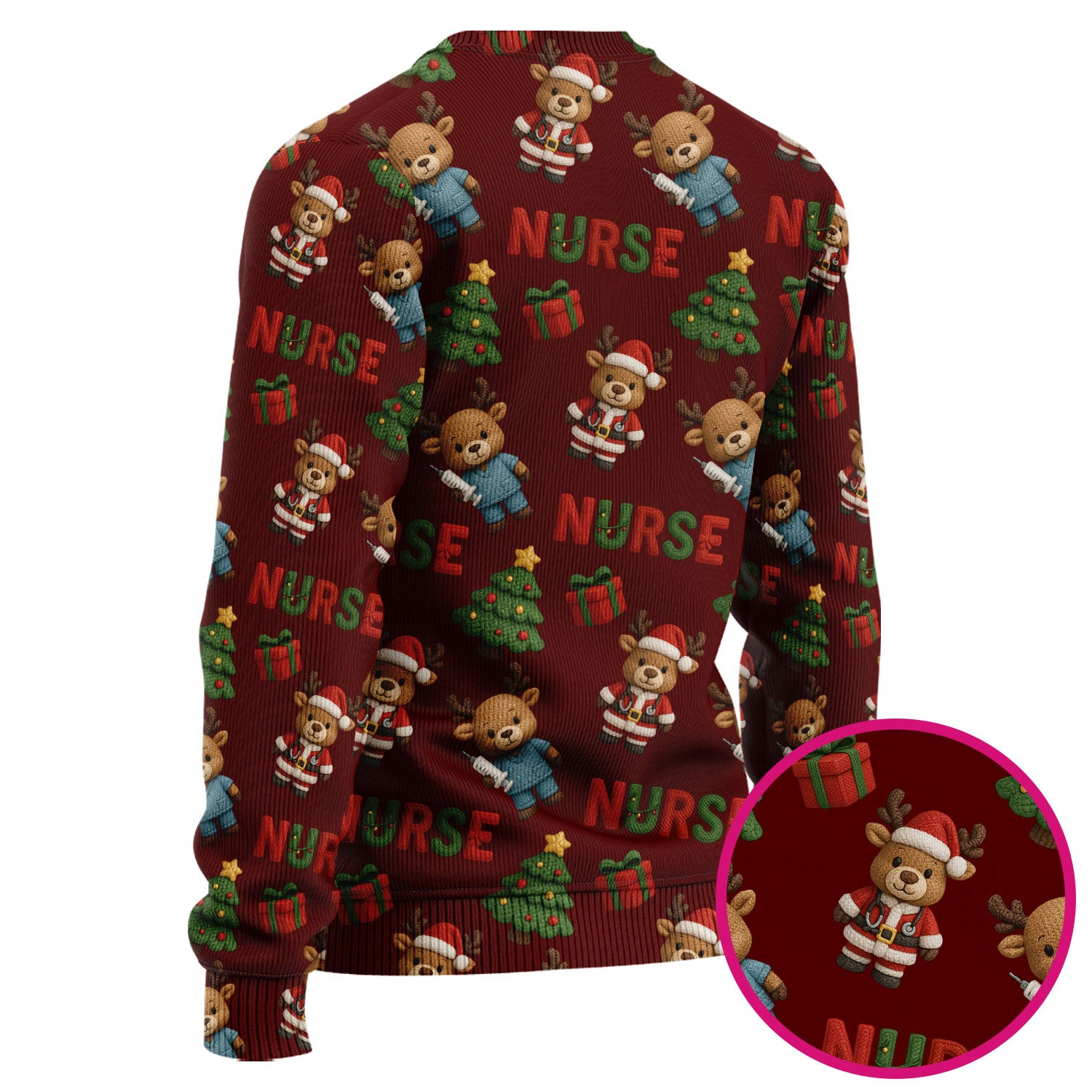 Reindeer Christmas Ugly Sweater, Cute Holiday Nurse Ugly Sweater, Festive Pattern Nursing Christmas Sweater