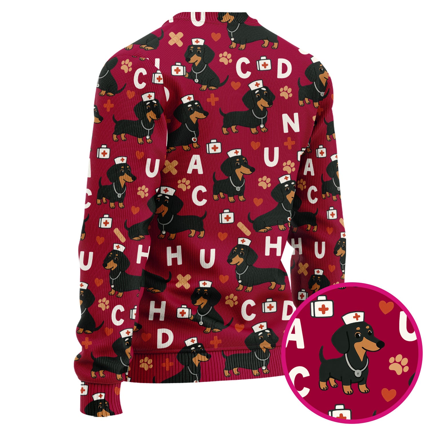 Dachshund Nurse Scrub Set for Women - Cute Sausage Dog Pattern Scrubs Top and Pants - Funny Animal Print Gift for RN LPN CNA