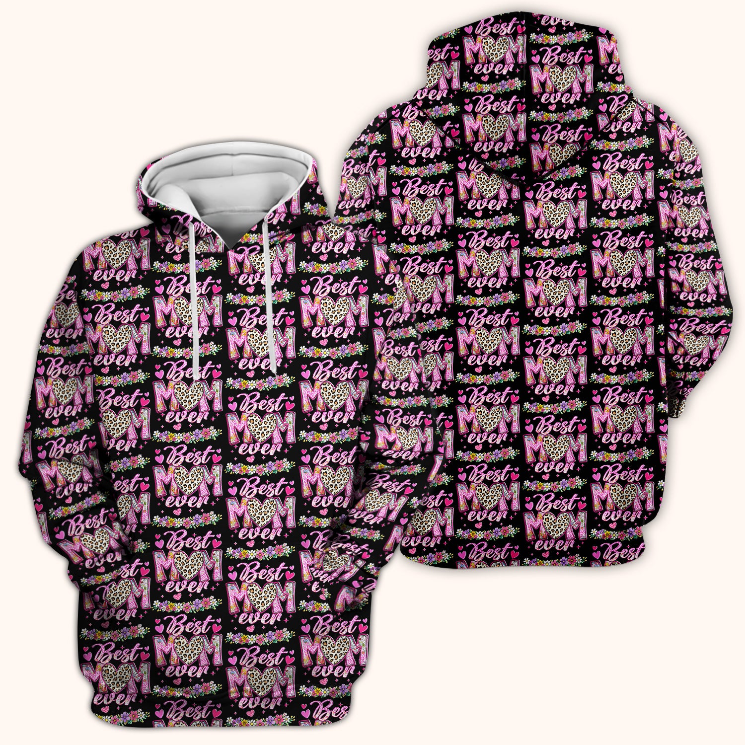 Best Mom Ever Leopard Heart Floral Pattern Scrub Top, Comfortable Scrubs for Nurses