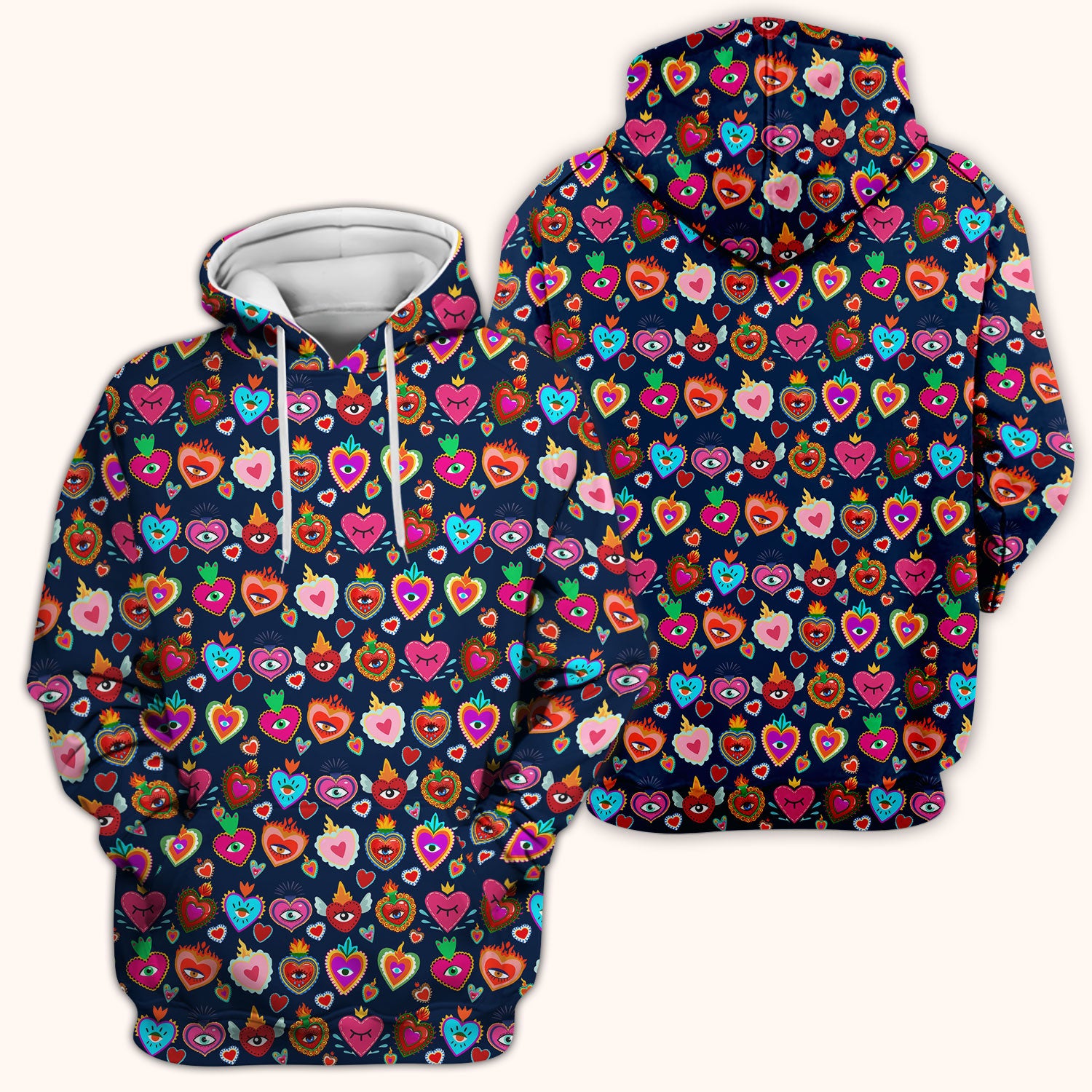 Valentine Colorful Sacred Heart Print Medical Scrub Top, Comfortable Scrubs for Nurses