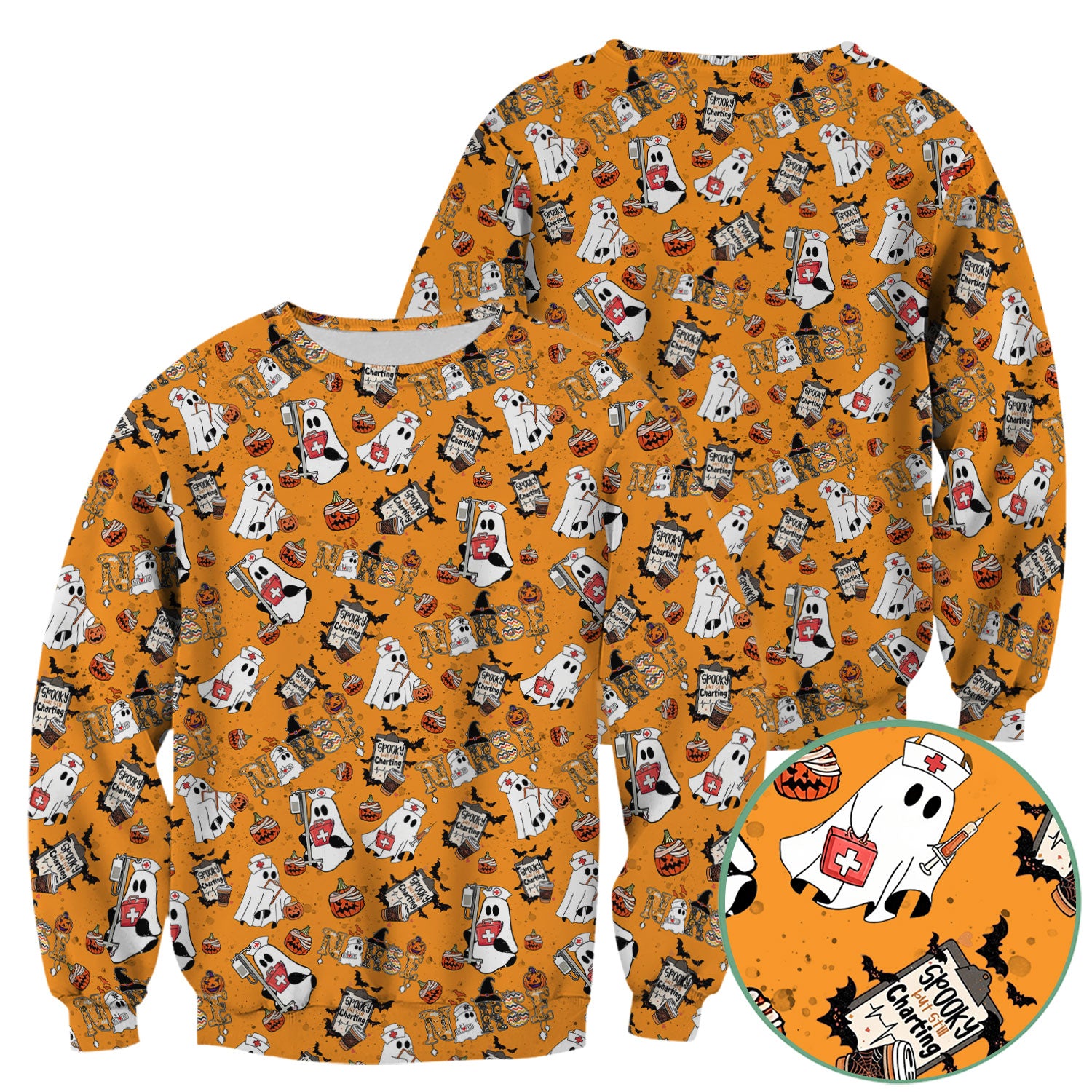 Halloween Scrub Top - Spooky But Still Charting - Funny Scrubs for Nurses - Horror Pumpkin Nursing Uniform