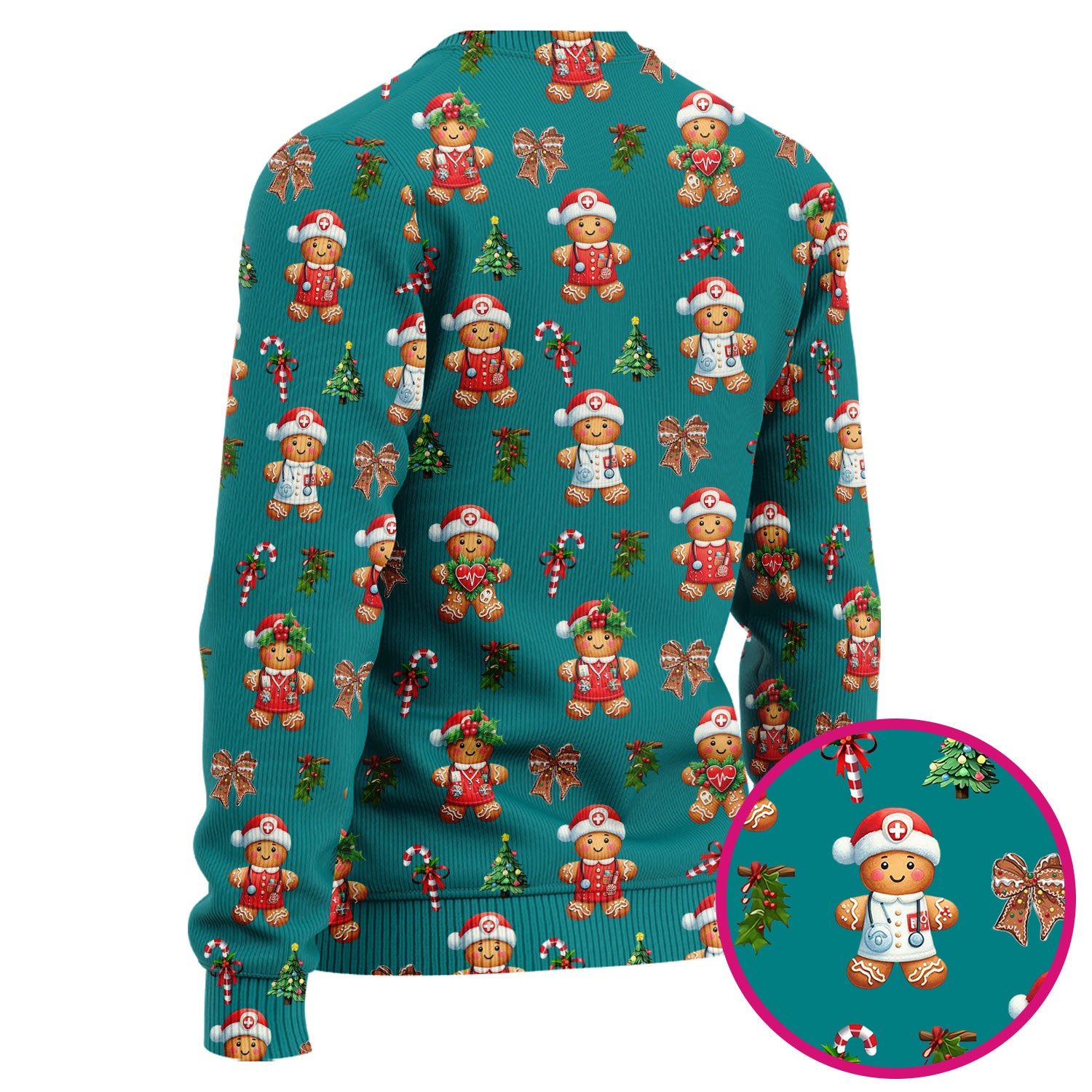 Funny Christmas Scrub Set for Nurse - Adorable Gingerbread Candy Cane Bow- Festive Medical Uniform for Women