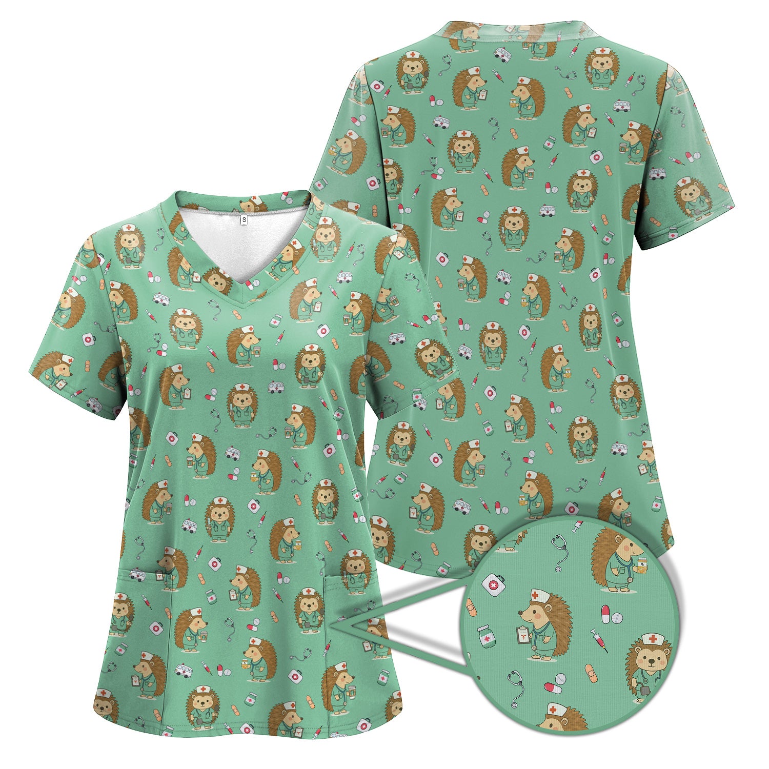 Funny Nurse Hedgehog T-Shirt - Cute Medical Icon Design - Gift for RN LPN CNA & Healthcare Workers