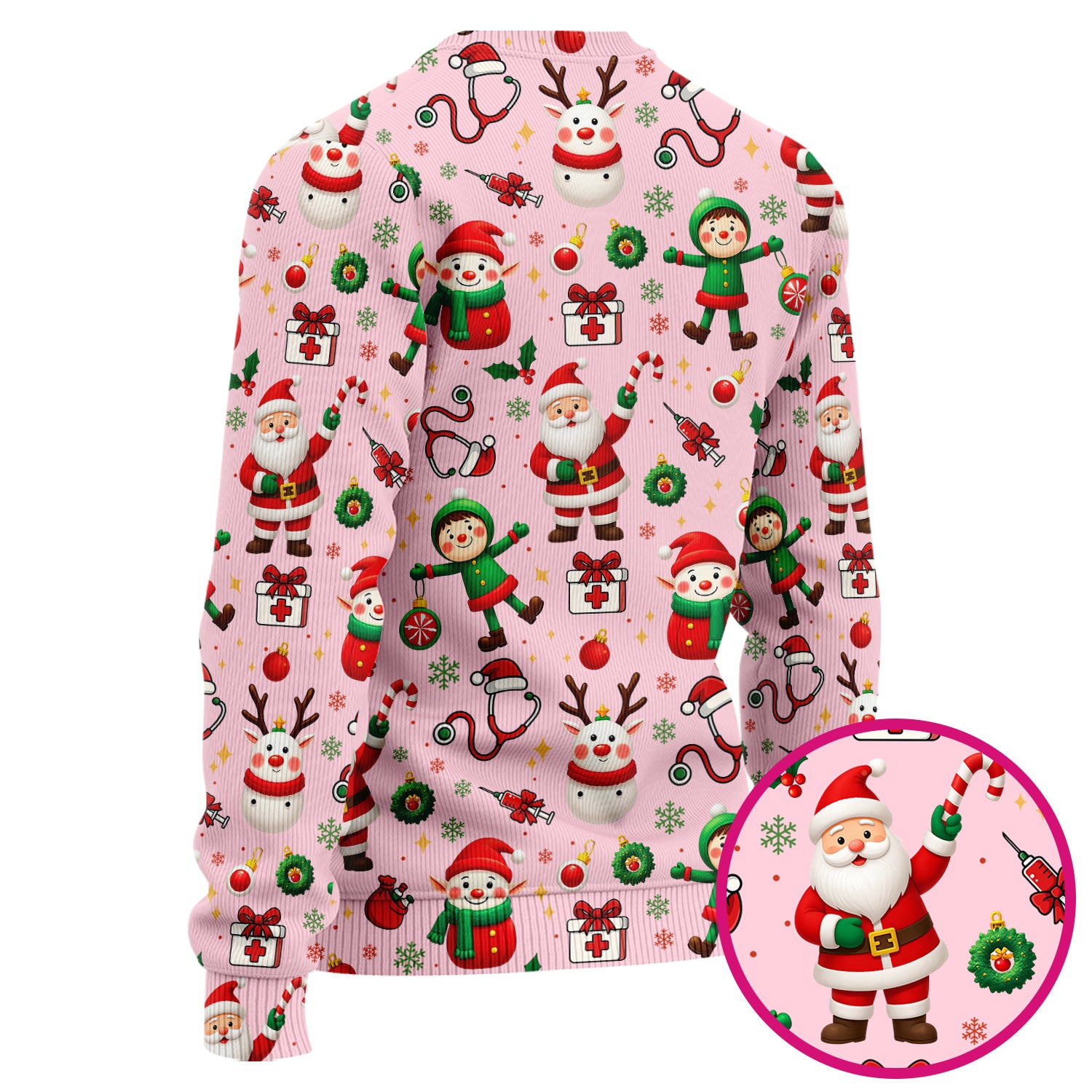 Santa Christmas Scrub Set - Cute Reindeer Scrubs Pants and V Neck Top - Festive Holiday Med Uniform for Women