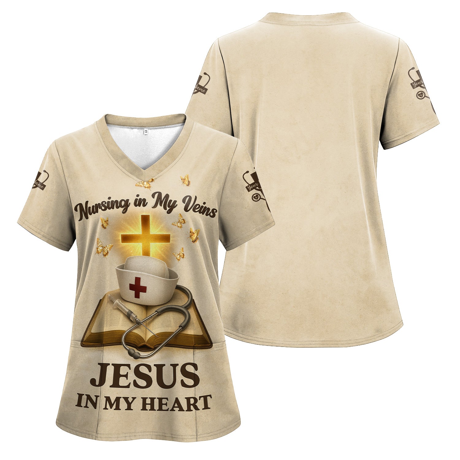 Personalized Christian Nurse Shirt - Jesus in My Heart  Quote - Available in Multiple Colors - Gift for Women RN LPN