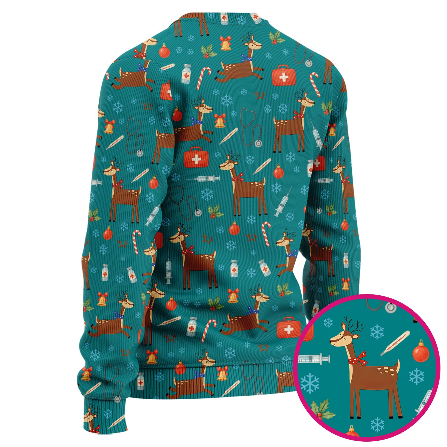 Reindeer Christmas Scrub Set - Snowflakes Candy Canes Holiday Scrubs Pants and V Neck Top - Xmas Gift for Women RN CNA LPN
