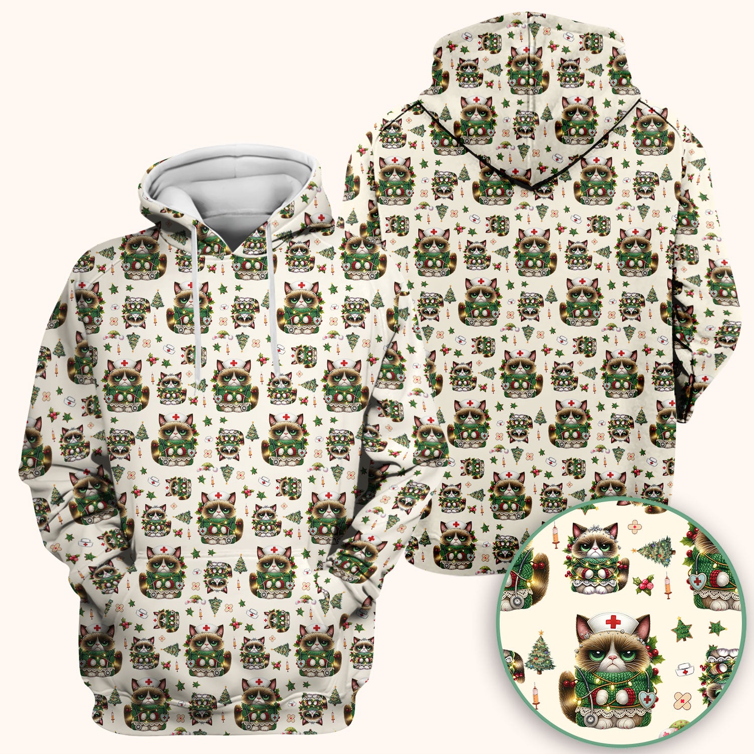 Christmas Nurse Scrub Top - Funny Cat Nursing Shirt - Cute Holiday Medical Uniform for Women RN LPN CNA