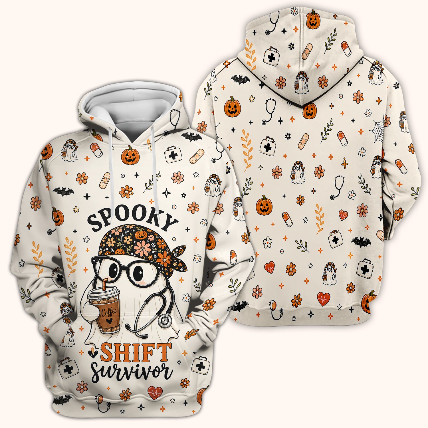 Halloween Shift Survivor Ghost Scrub Top, Comfortable Scrubs for Nurses