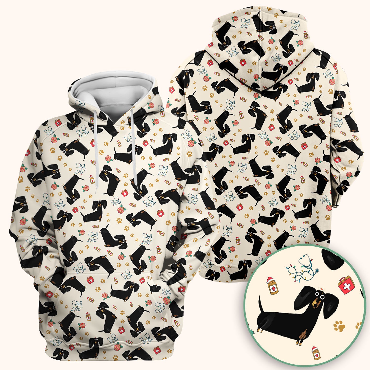 Funny Black Dachshund Scrub Top for Nurses - Cute Wiener Dog Medical Shirt - Puppy Lover Nursing Gift for Women