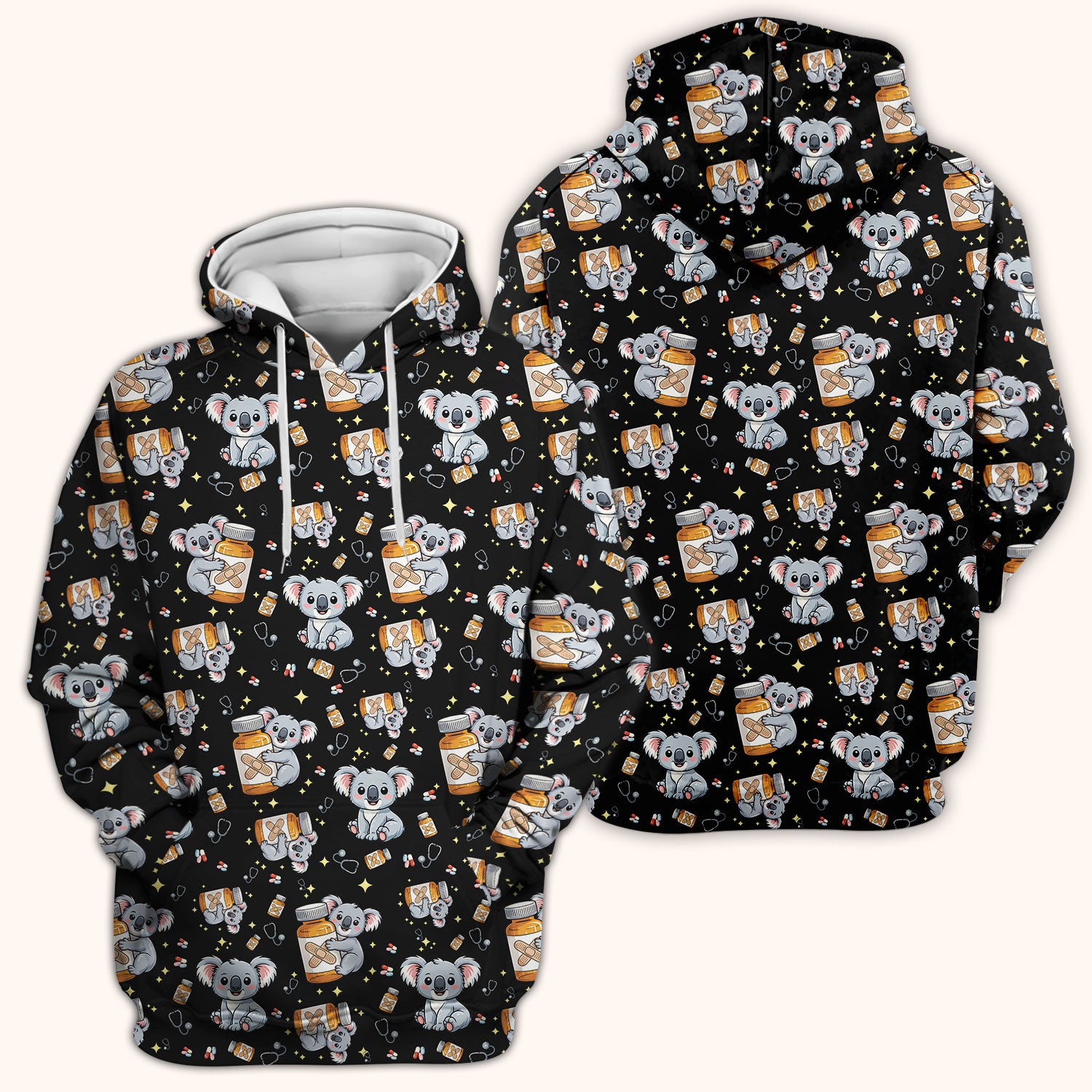 Cute Koala Nurse Bandage Medicine Print Scrub Top, Comfortable Scrubs for Nurses