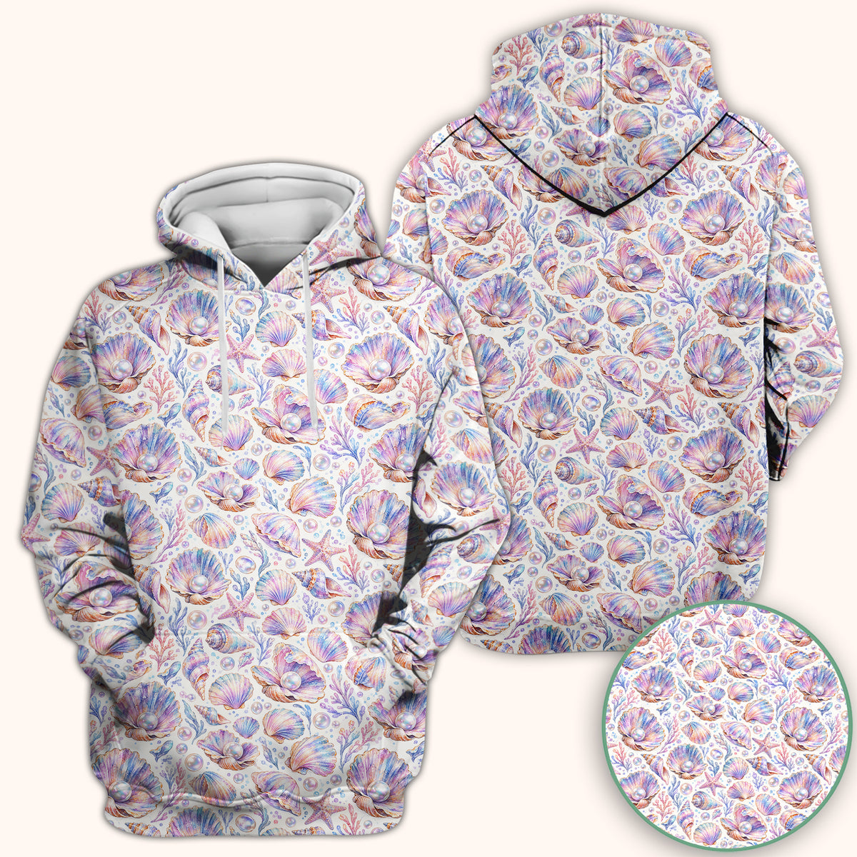 Pastel Seashell And Pearl Pattern Scrub Top, Comfortable Scrubs for Nurses
