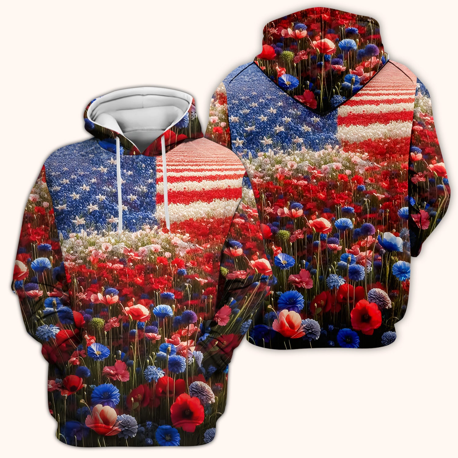 Festive Nurse American Flag Wildflower Field Scrub Top, Breathable Fabrics Nursing Uniform