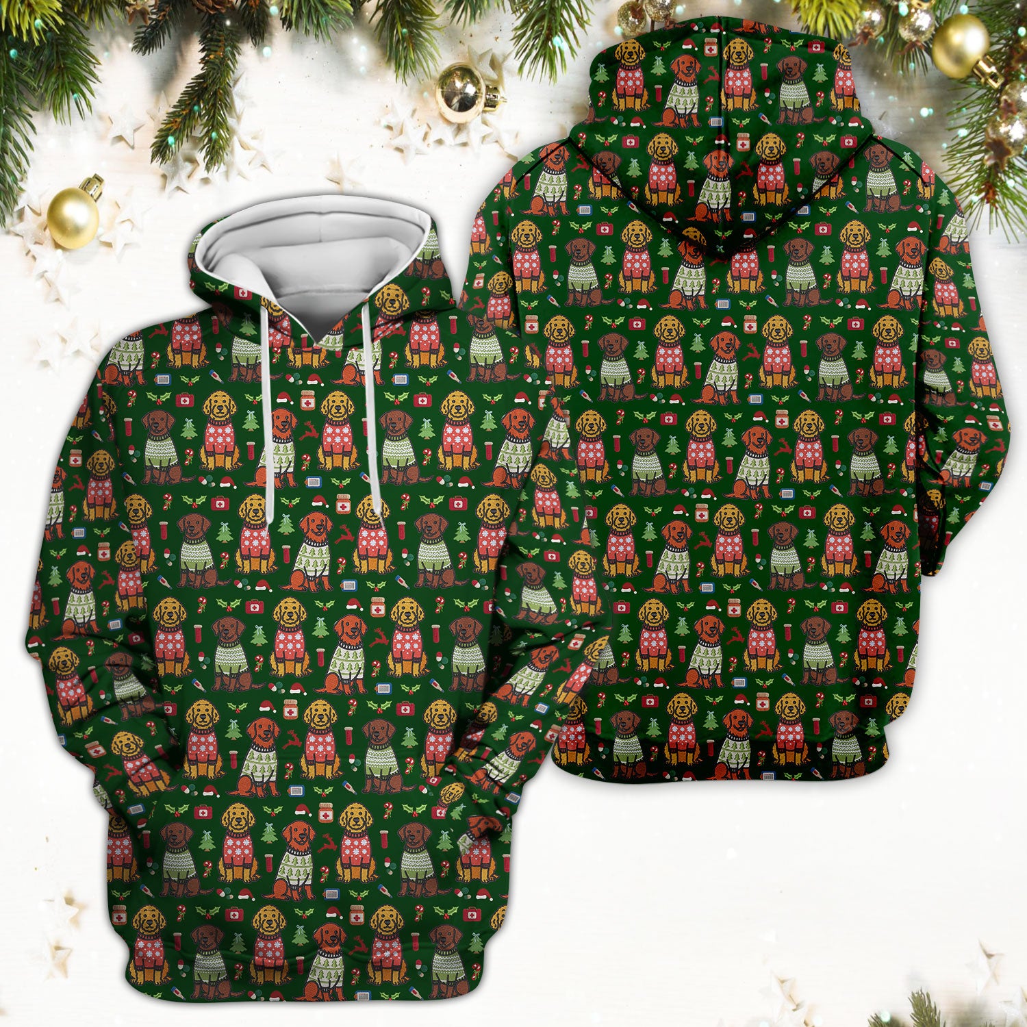 Golden Retriever Christmas Scrub Top, Cute Holiday Dog Nurse Pattern Shirt, Breathable Fabrics Nursing Uniform