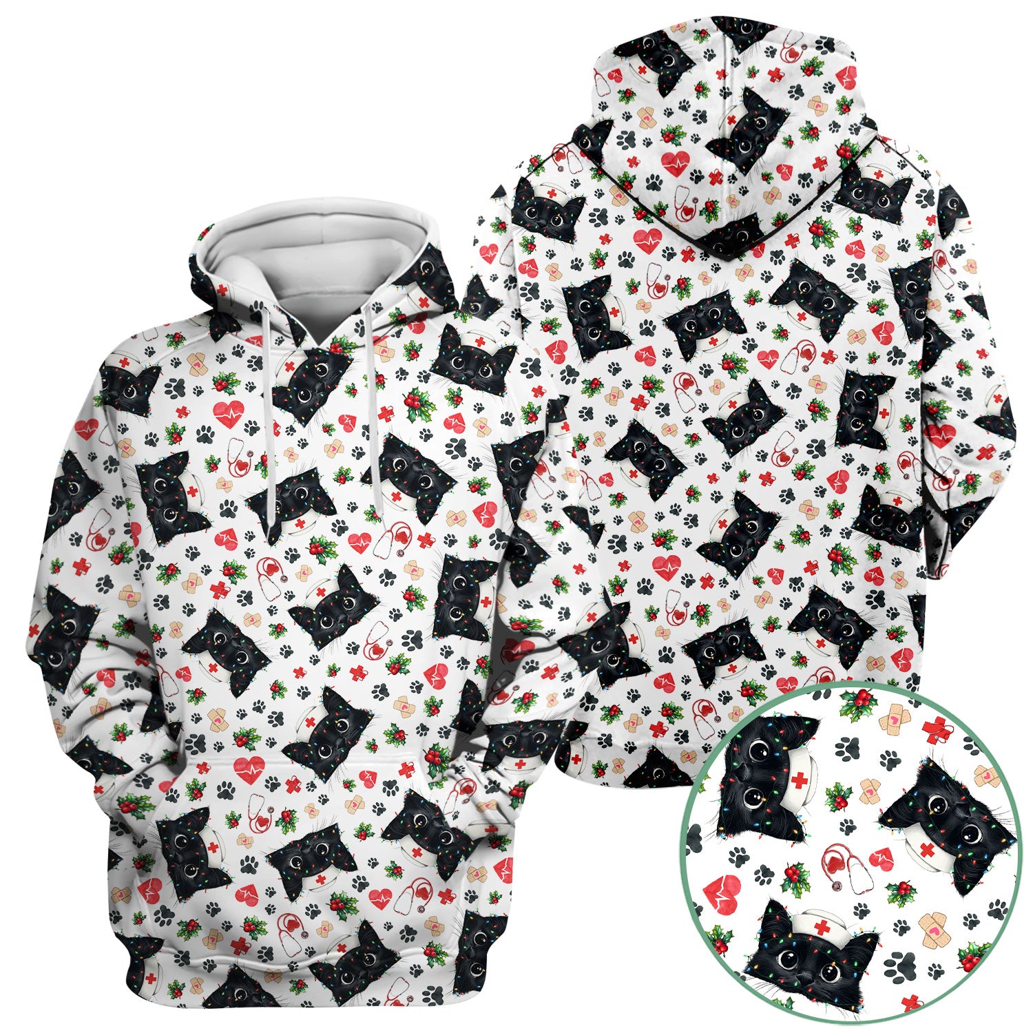 Funny Cats Scrub Top for Nurses - Black Kittens Christmas Medical Uniform - Jolly Holiday Gift for RN CNA LPN