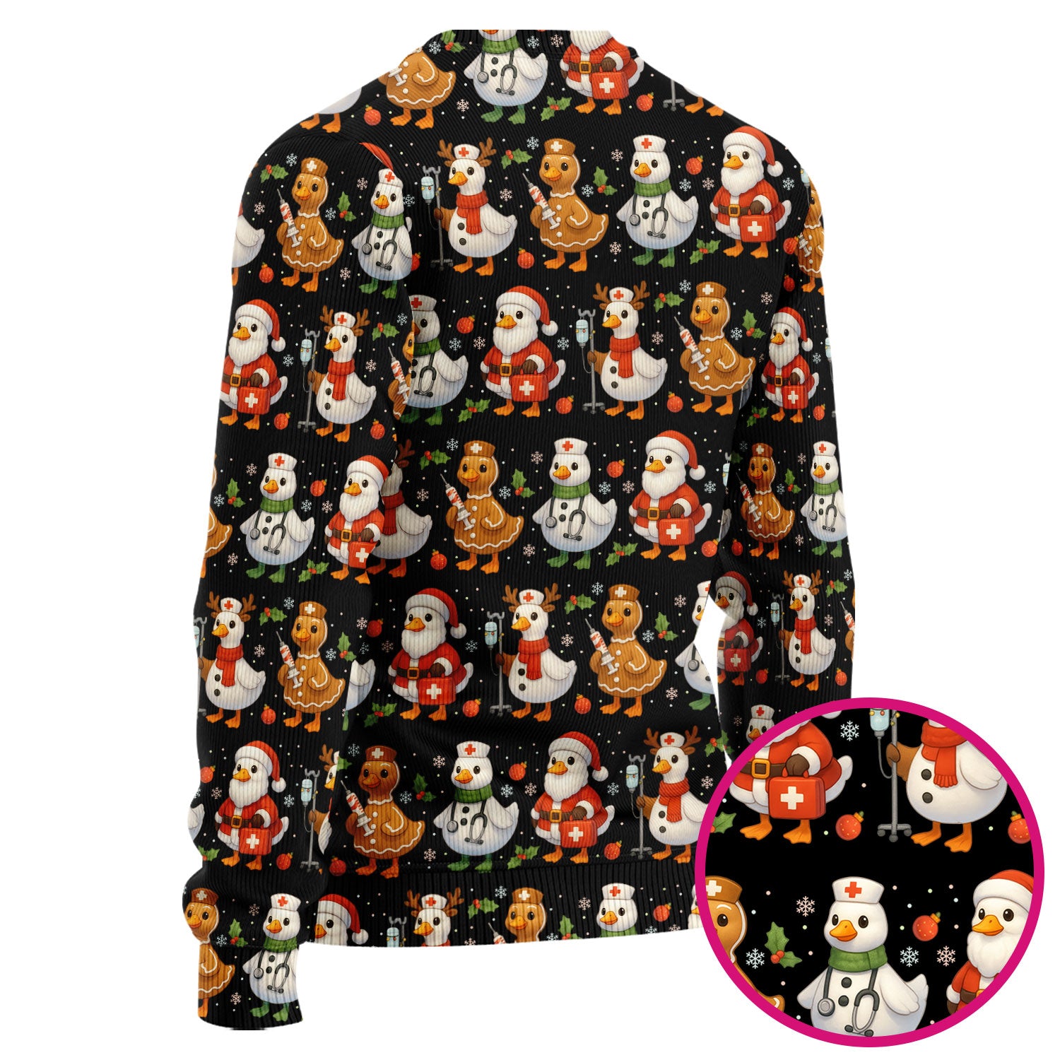 Funny Goose Christmas Scrubs for Women - Festive Holiday Pattern Scrub Top & Pants - Cute Christmas Scrubs with Charming Goose Print