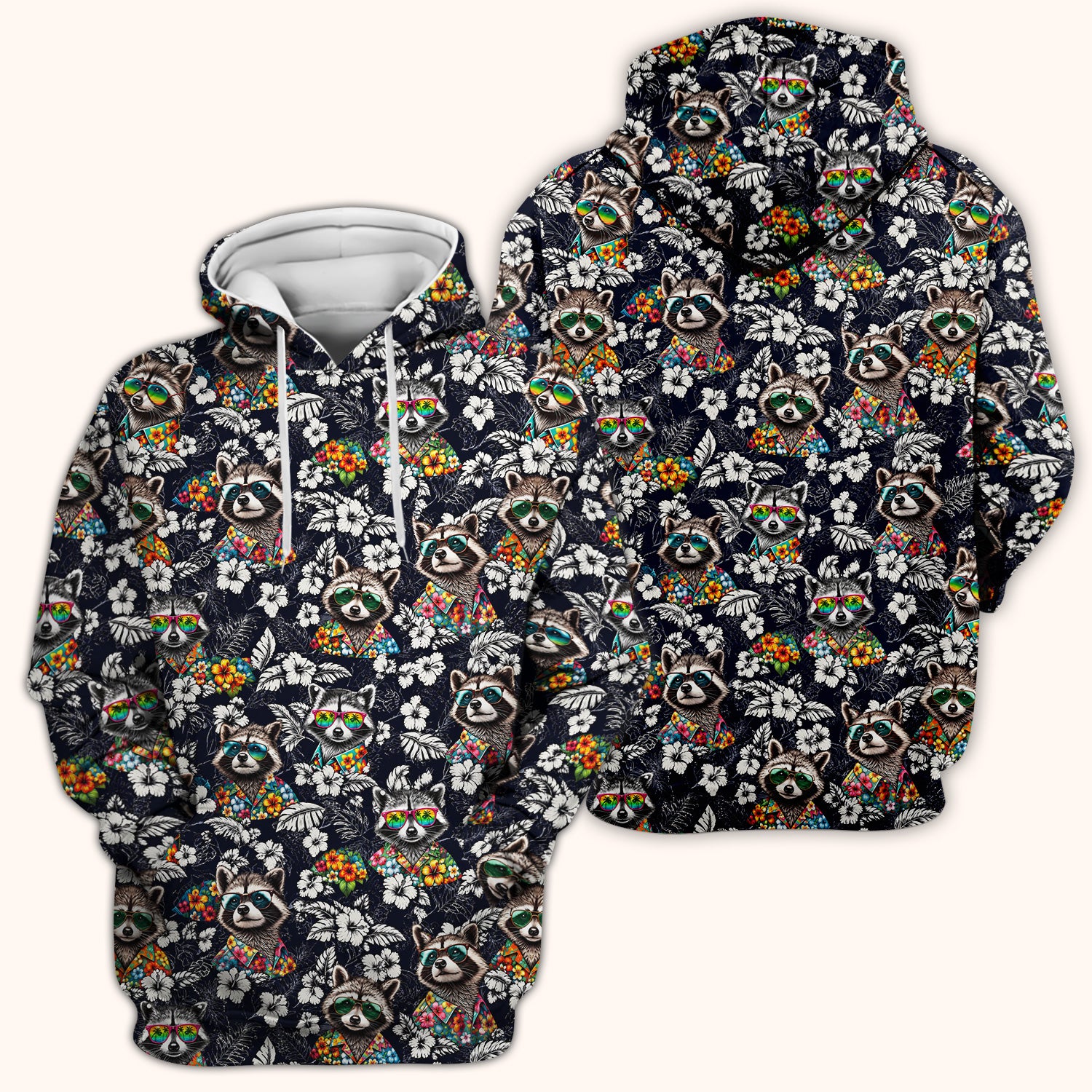 Tropical Raccoon Floral Pattern Scrub Top, Comfortable Scrubs for Nurses