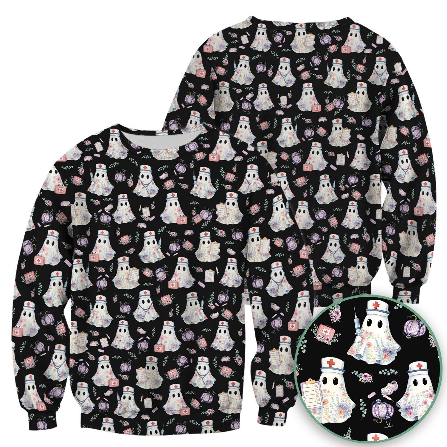 Ghost Nurse Medical Uniform - Cute Boo Halloween Pumpkin Scrub Top for Women - Gift for CRNA ICU Nurses