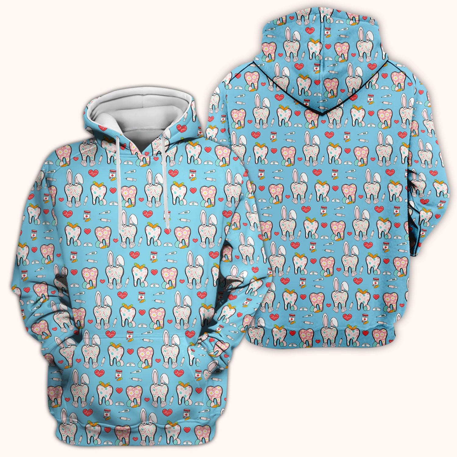 Playful Bunny Dentist Illustration Medical Scrub Top, Comfortable Scrubs for Nurses, Easter