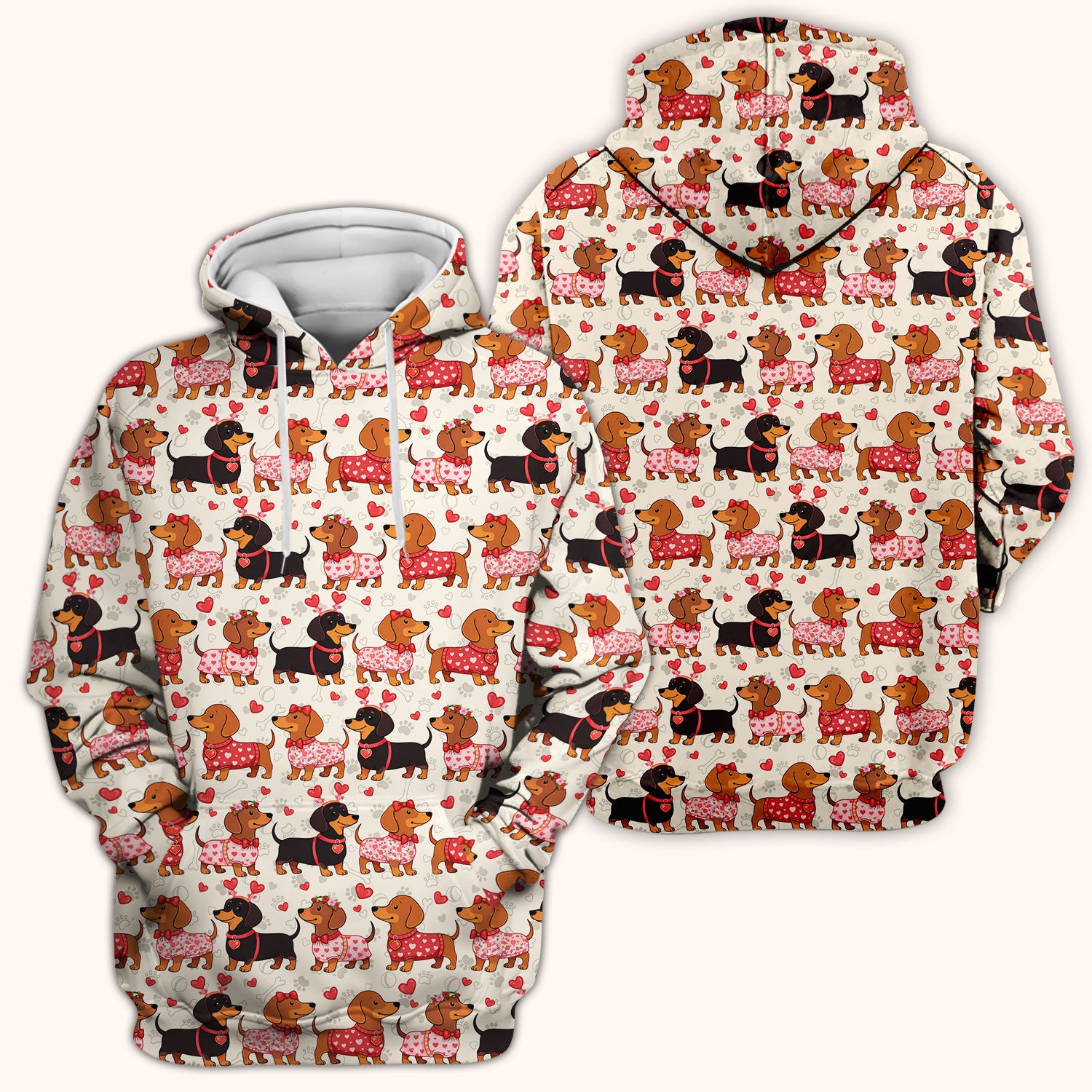 Valentine Dachshund Scrub Top, Wiener Dog Love Pattern Nurse Shirt, Breathable Fabrics Nursing Uniform