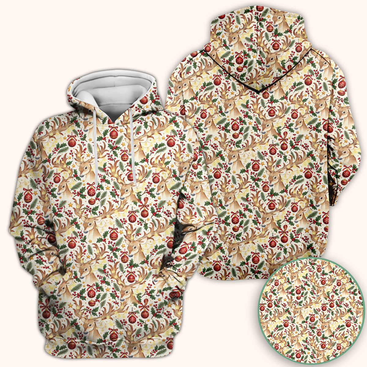 Christmas Reindeer And Holly Scrub Top, Comfortable Scrubs for Nurses